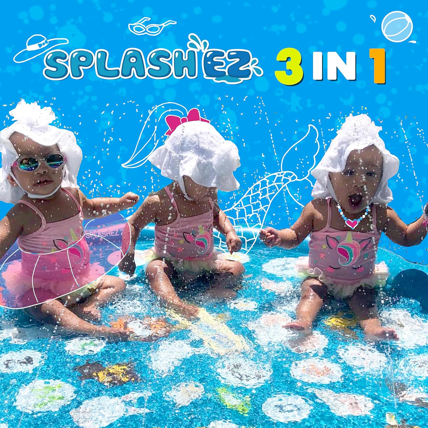 SplashEZ 3-in-1 Splash Pad, Sprinkler for Kids & Baby Pool for Learnin