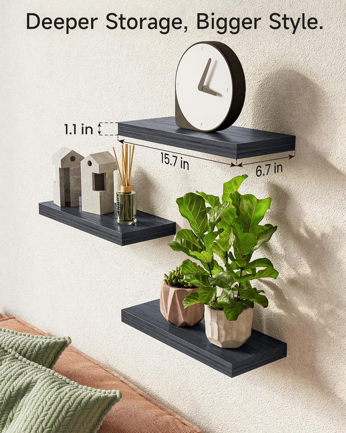 BAYKA Floating Shelves for Wall, Wall Mounted Rustic Wood Shelves for 