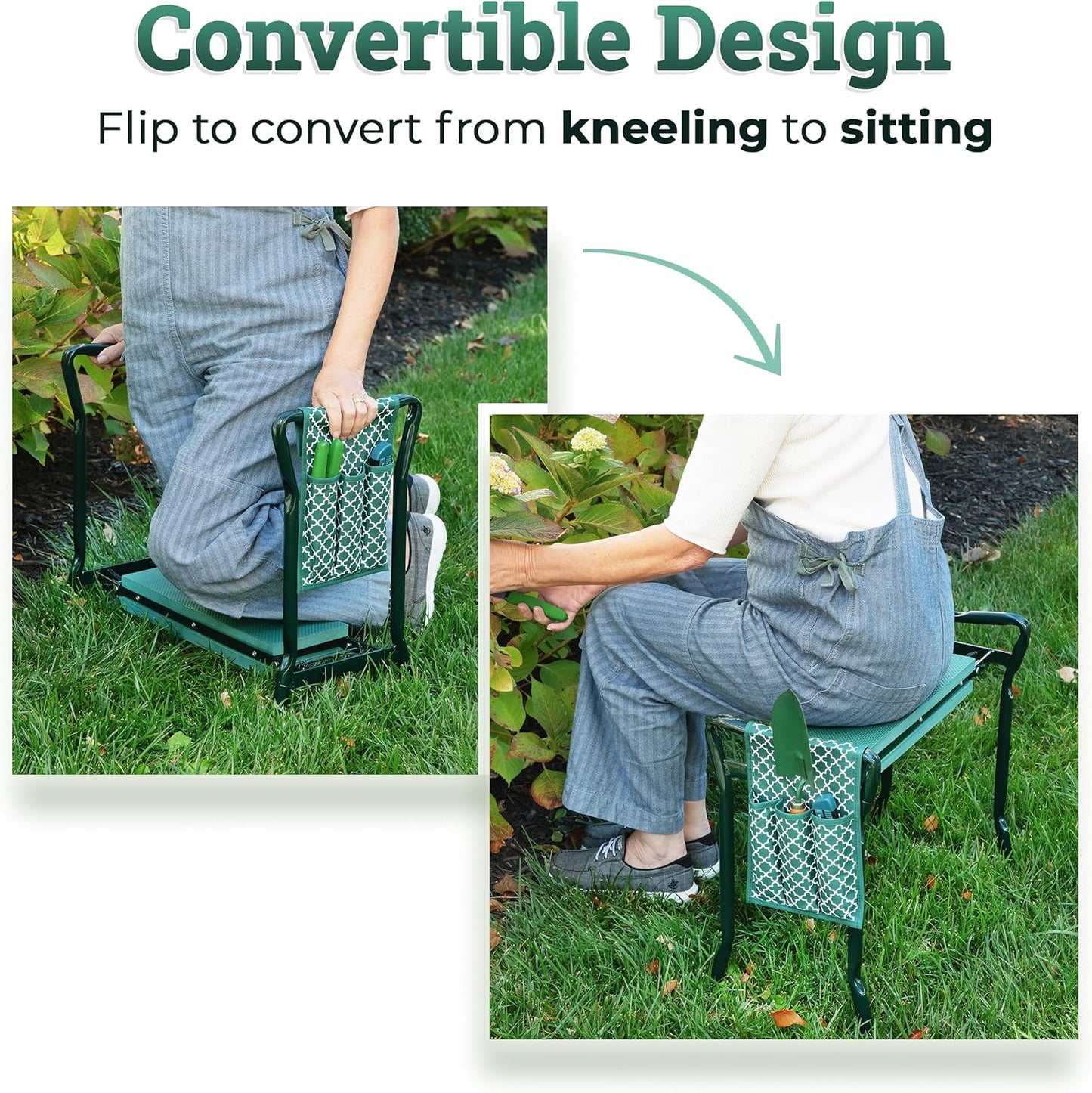 Garden Kneeler And Seat - Protects Your Knees, Clothes From Dirt & Grass Stains - Foldable Stool For Ease Of Storage - EVA Foam Pad - Sturdy and Lightweight - Bench Comes With A Free Tool Pouch!