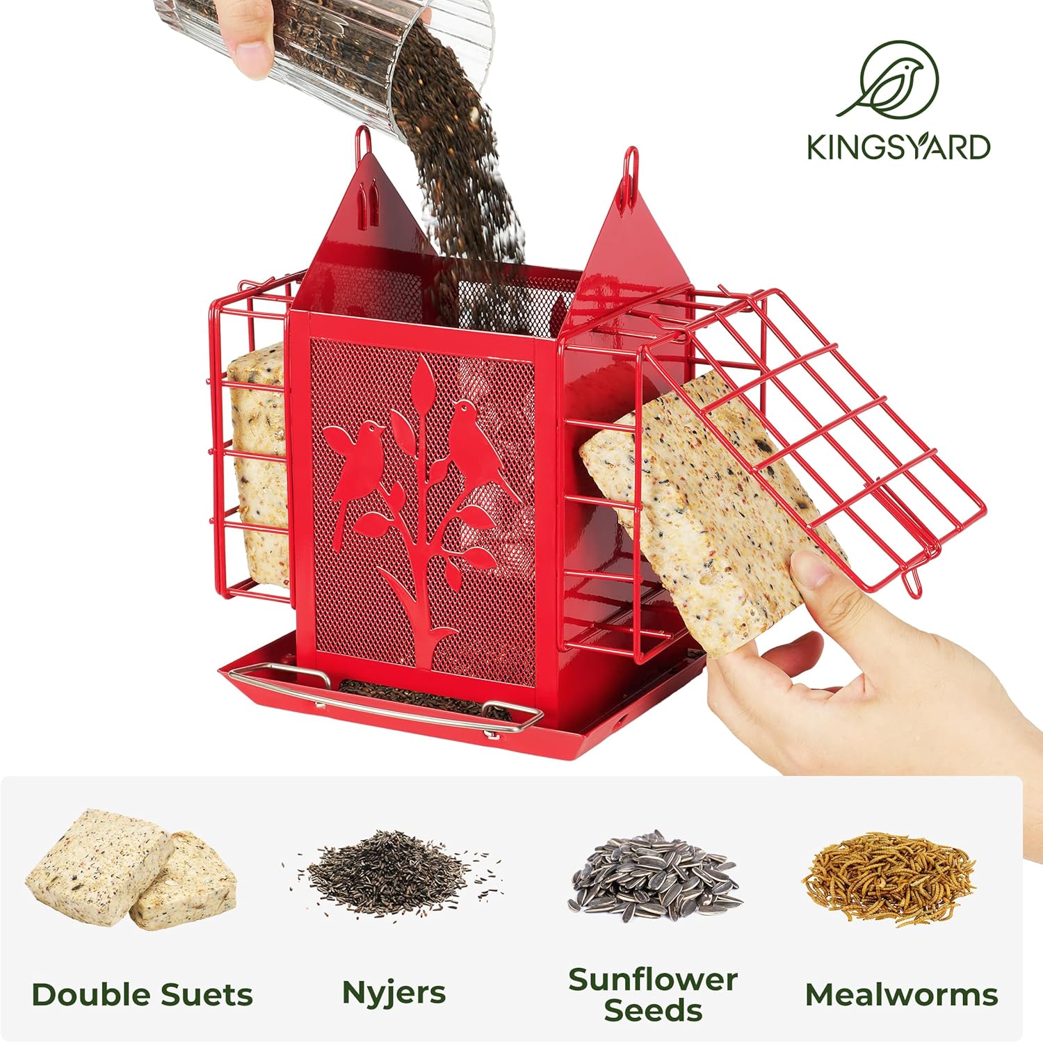 Kingsyard Metal Bird Feeder for Outdoor Hanging, Wild Bird Feeder with