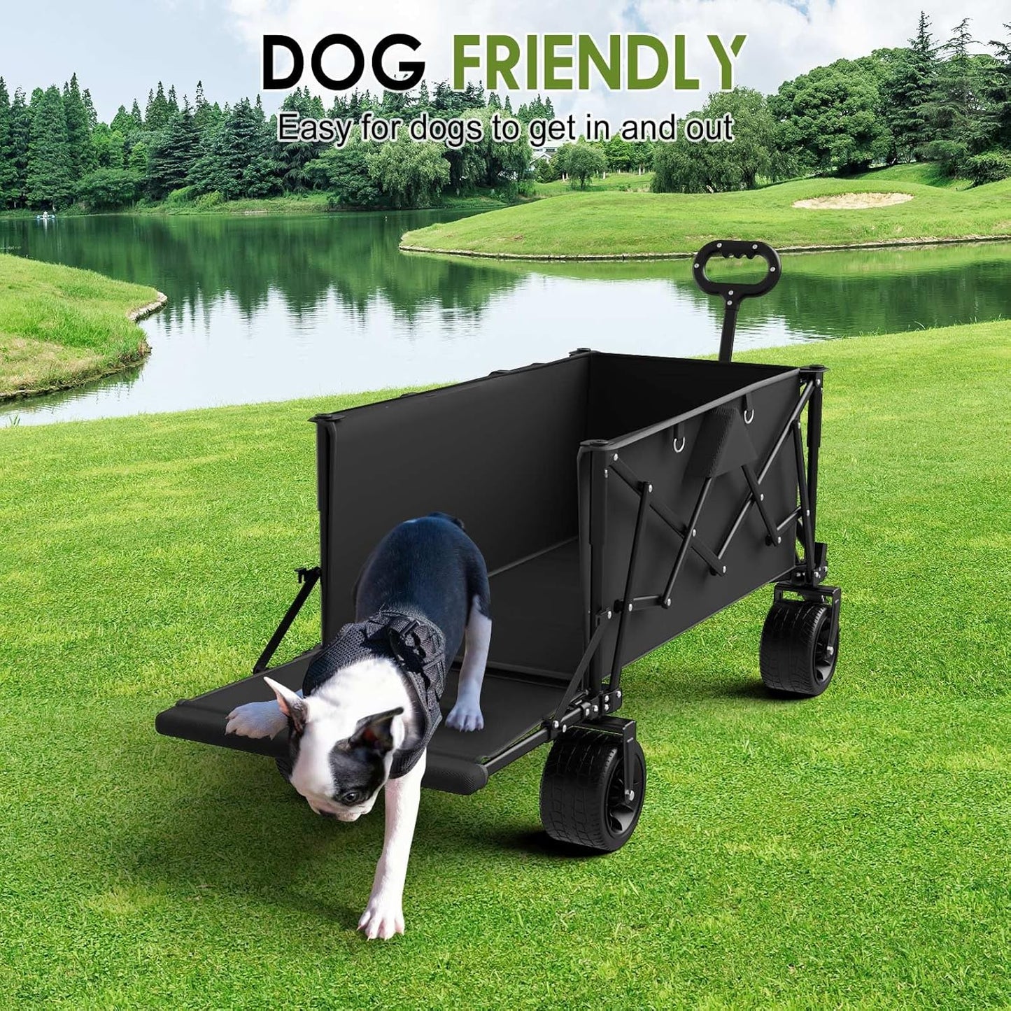 ZENPETIO 49" Collapsible Wagons Carts Foldable with Tailgate, 300L Hea