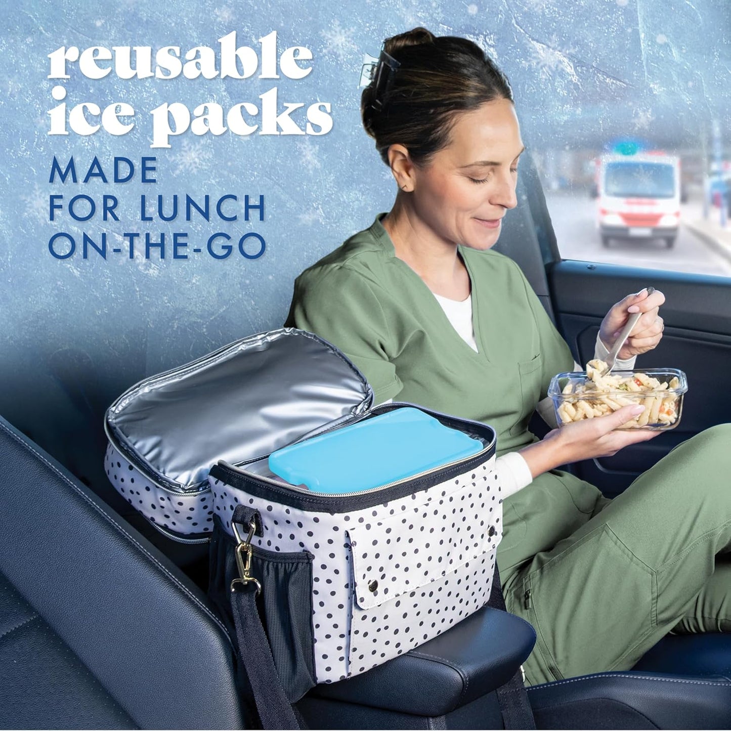 Cool Coolers by Fit & Fresh 4 Pack XL Slim Ice Packs, Quick Freeze Space Saving Reusable Ice Packs for Lunch Boxes or Coolers, Blue, 239ICE, 4 count (Pack of 1)