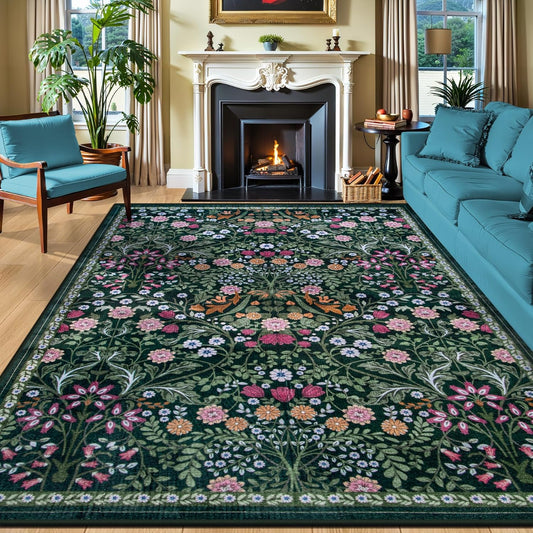 8x10 Area Rugs for Living Room: Floral Washable Rug Vintage Large Soft