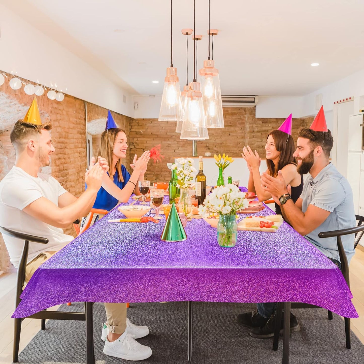 Sparkling Holographic Laser Tablecloth - Shimmering, Waterproof, Easy to Clean - Ideal for Bachelorette, Birthday, Wedding, and Anniversary Party Decorations (Purple, 1)