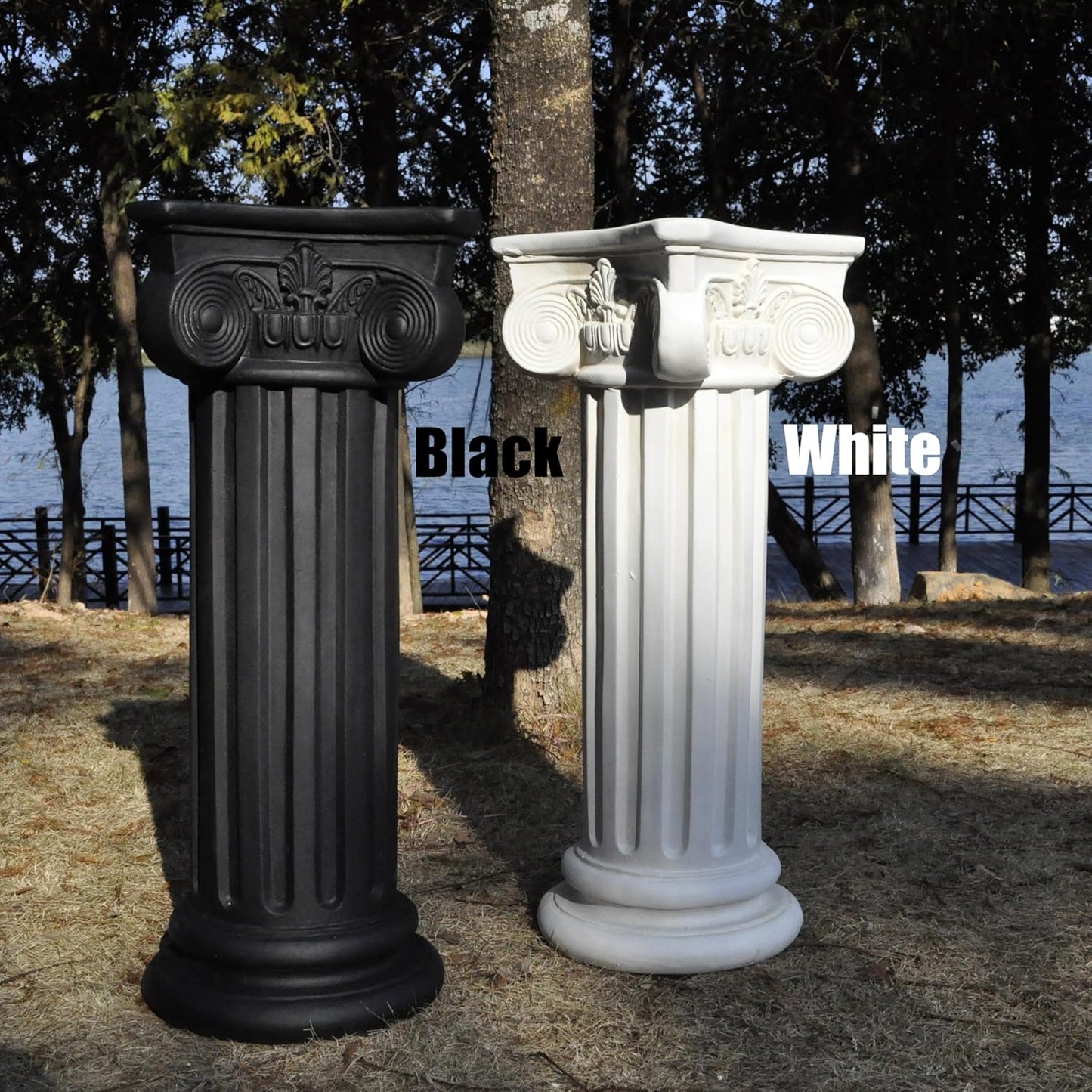Classic Magnesium Oxide Greek Roman Column Pillar for Indoor & Outdoor Use, Vinatge Architectural Decoration for Statues Plants, Vases, Books for Home, Office, Garden, Backyard, Patio, Wedding or Event Dispalys, 28.7”High (Black)