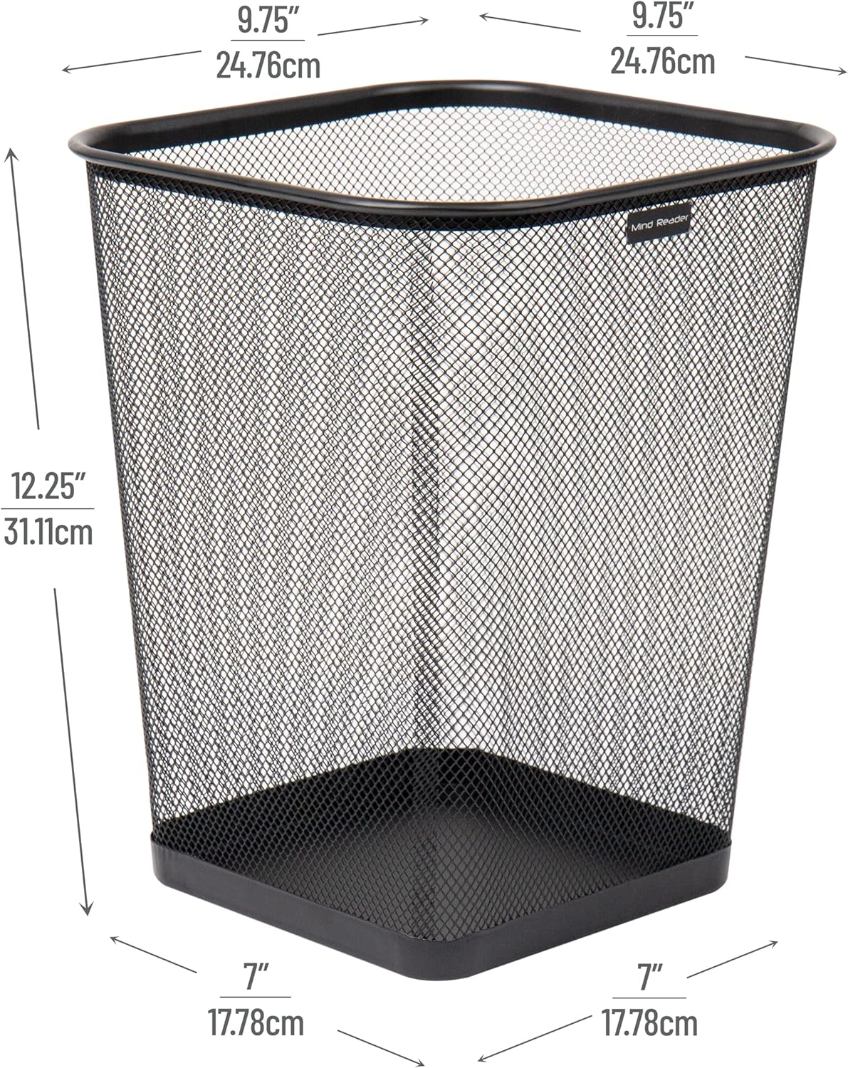 Mind Reader Mesh Trash Can, Waste Paper Basket, Square, Office, Metal 