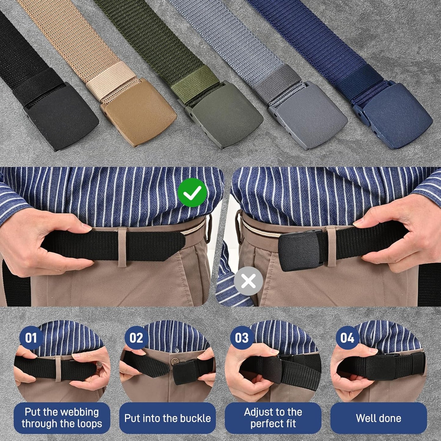 Tactical Men's Nylon Belts,5 Pack Mens Belts Casual，Military Canvas Ou