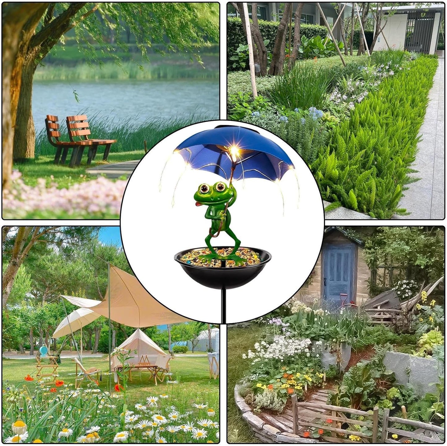 Bird Feeder, Solar Decorative Stake, Bird Feeder with Frog Design, Outdoor Feeders for Garden Backyard Balcony, Feeding Supplies, Birds Feeders for Outdoors Ground Landscape Home