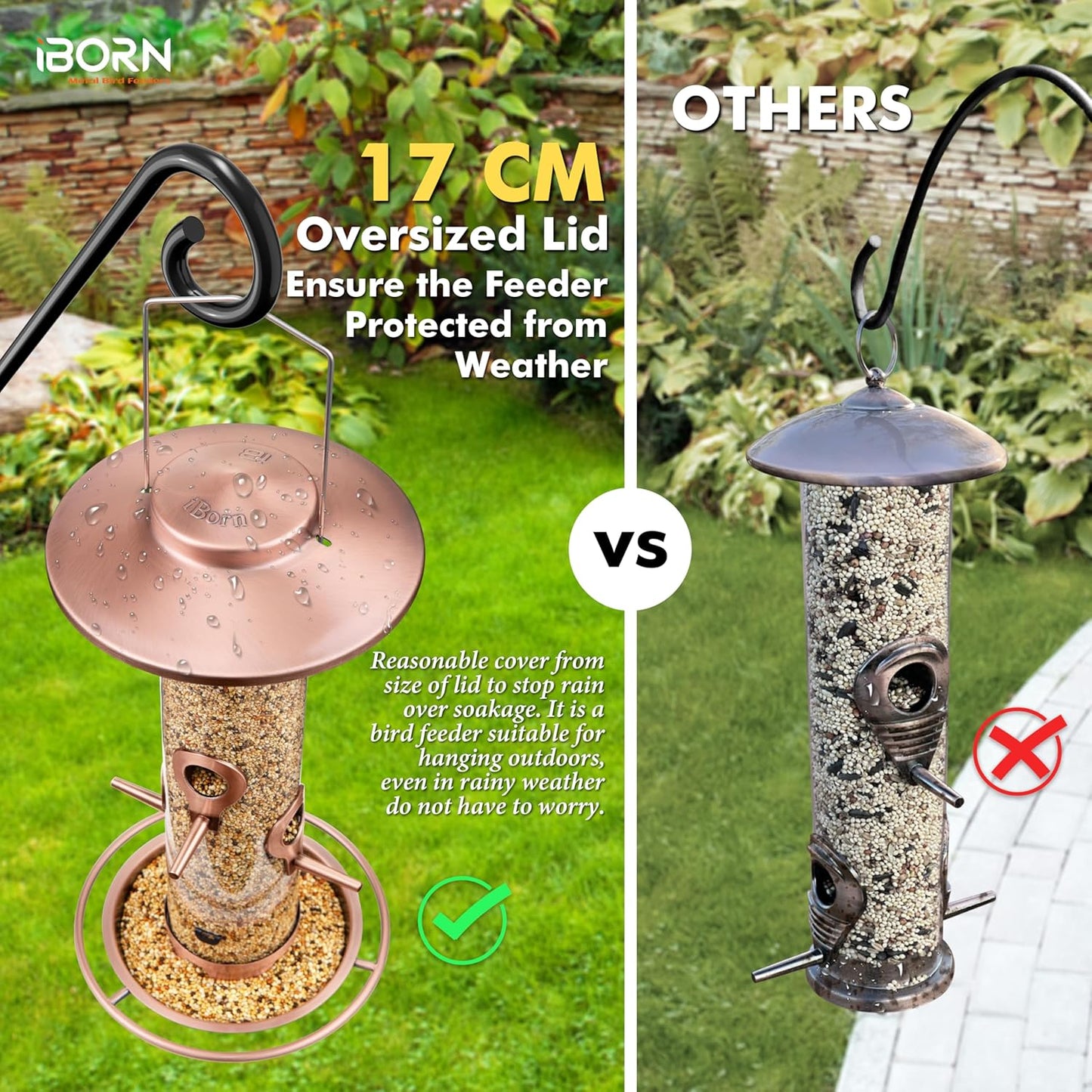 iBorn Bird Feeders for Outdoors, 2LB Metal Bird Feeders 17cm Large Roo