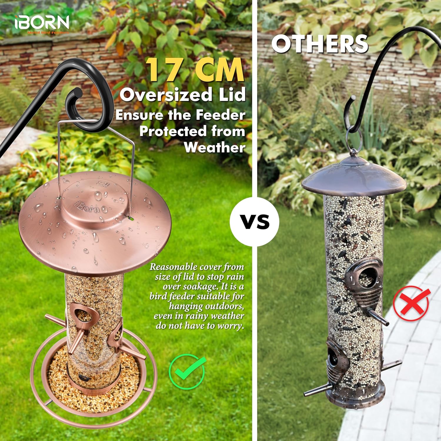 iBorn Bird Feeders for Outdoors, 2LB Metal Bird Feeders 17cm Large Roo