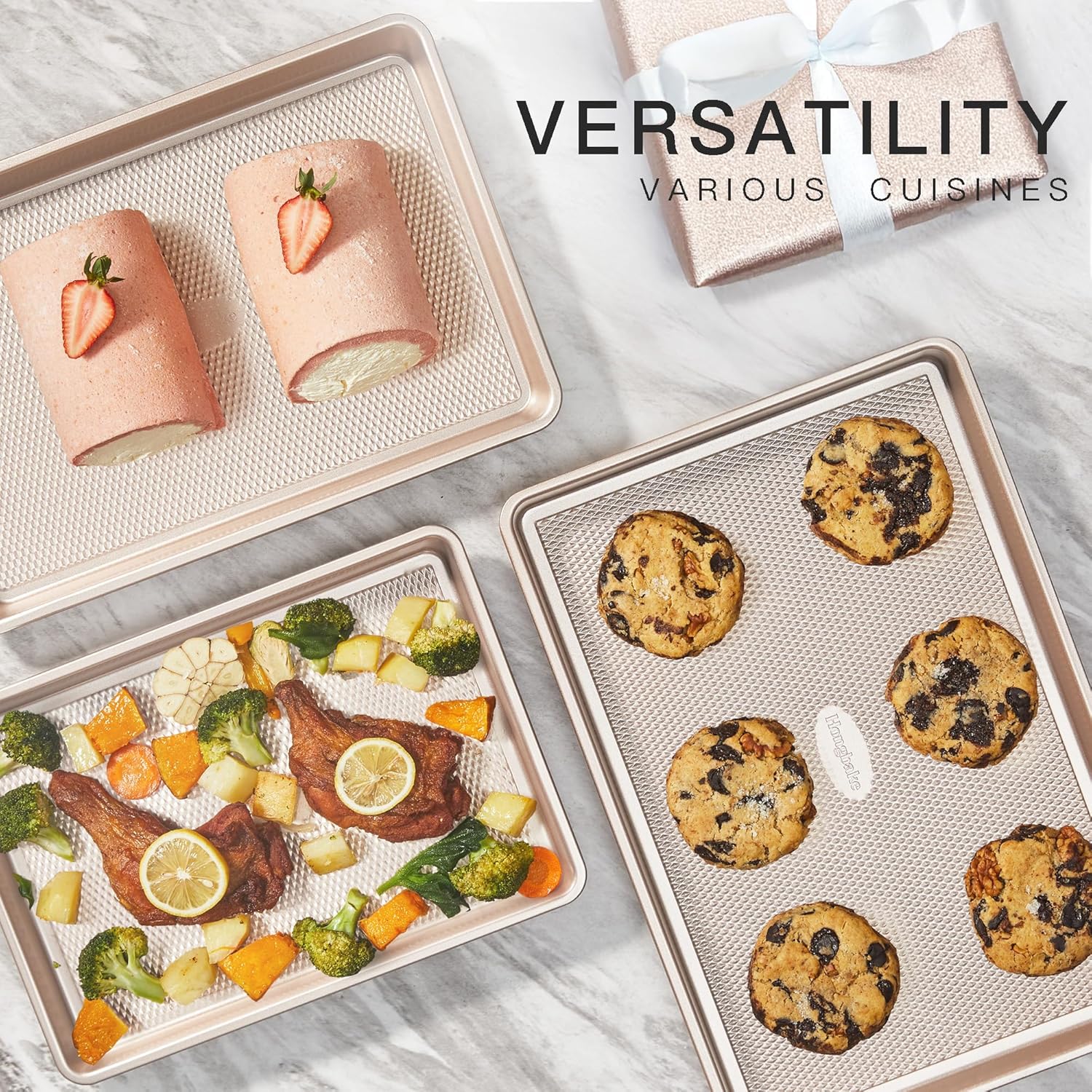 HONGBAKE Baking Sheet Pan Set of 3, Cookie Sheets for Oven, Nonstick H