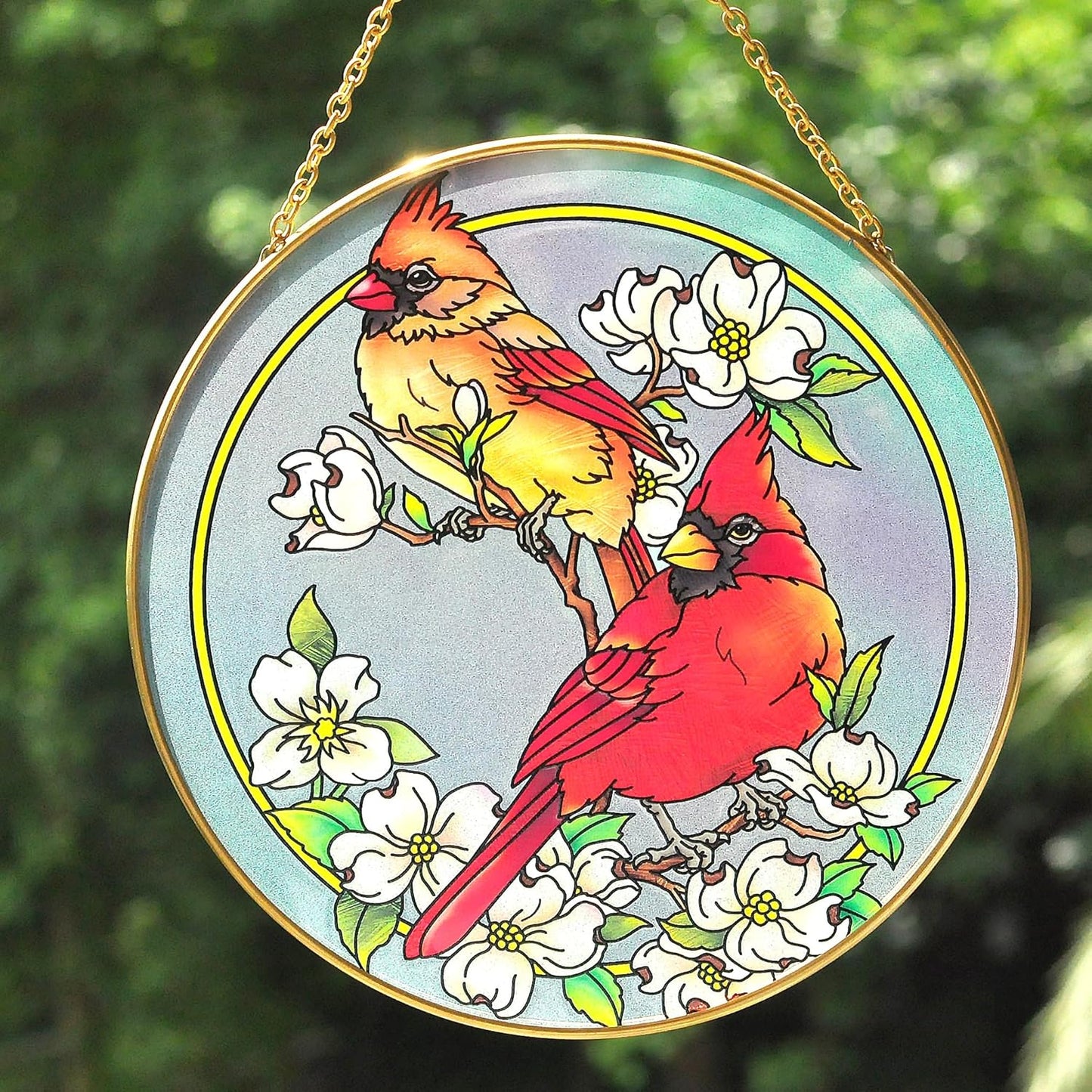 Cardinal Suncatchers for Windows,6.3” Stained Glass Window Hangings,Hand-Painted Glass Panel Perfect for Home Décor and Gifts