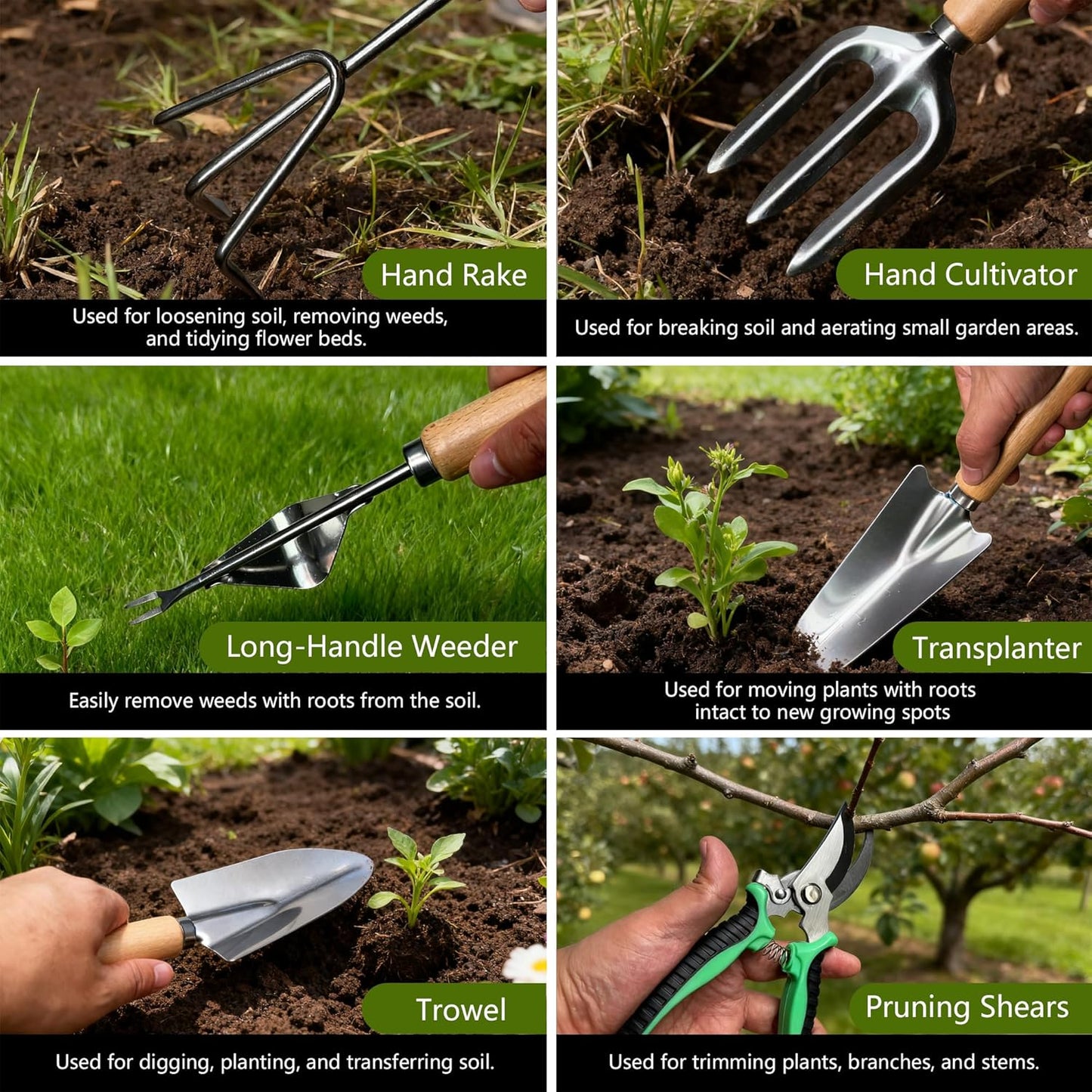Garden Tool Set,10 Pcs Heavy Duty Gardening Hand Tools Set with Soil M