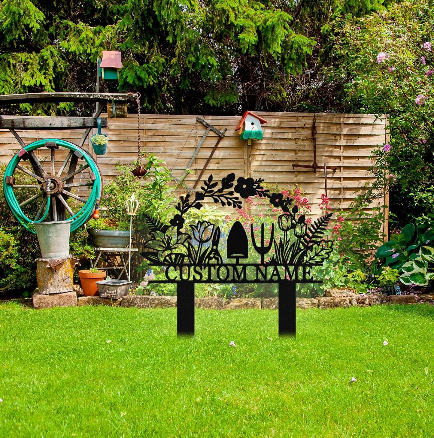 Custom Metal Garden Signs with Stake, Personalized Garden Tools Sign f