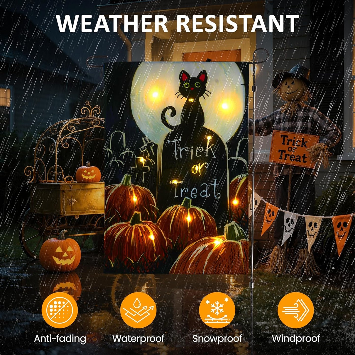 Solar Lighted Christmas Black Cat & Pumpkin Garden Flag Stake, Double-Sided Outdoor Yard Decor, LED Flag for Patio Lawn Thanksgiving Party Winter Holiday Decorations & Gifts
