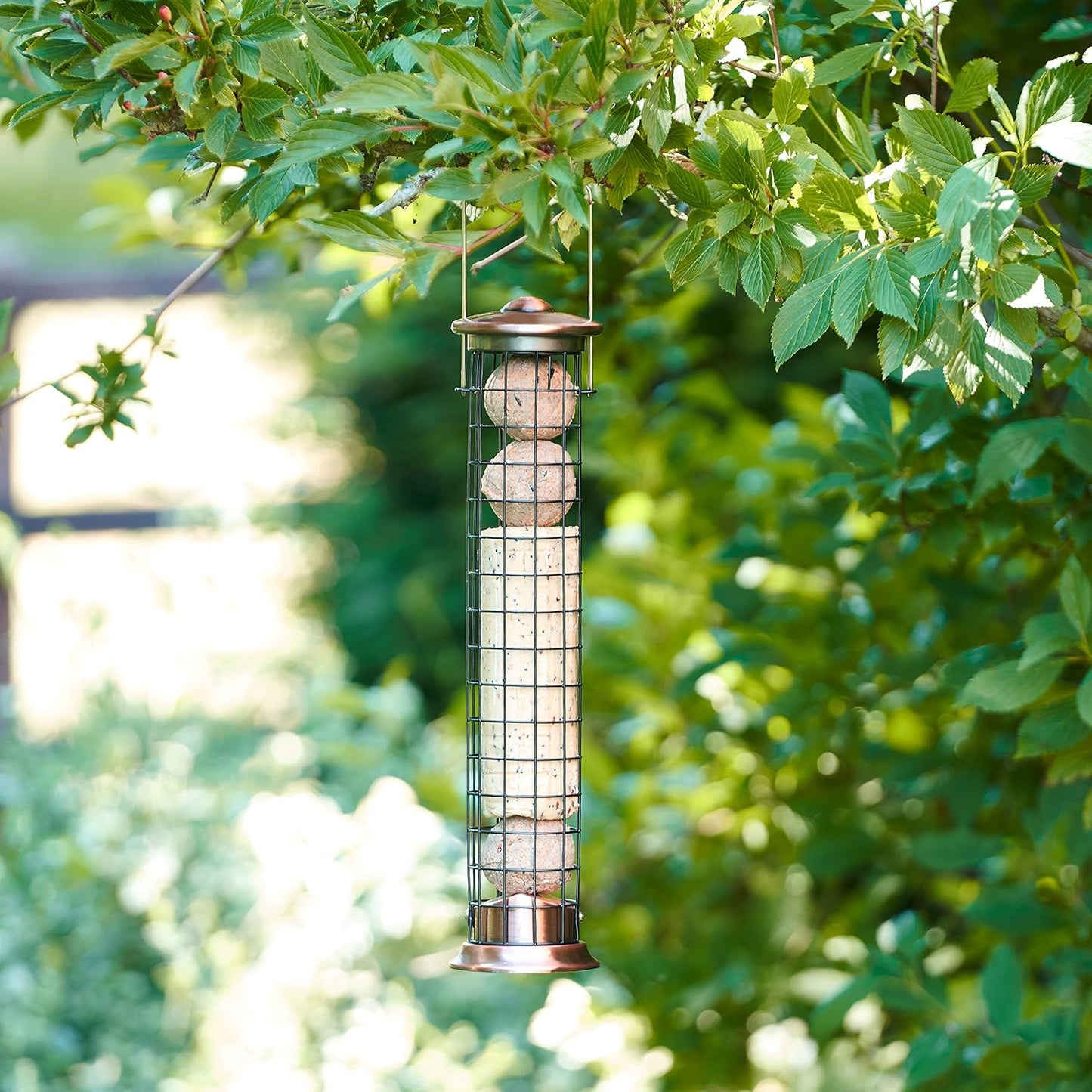 Copper Plated Die Cast Wild Bird Suet Roll and Fat Ball Hard-Wearing Hanging Feeder - 40 cm