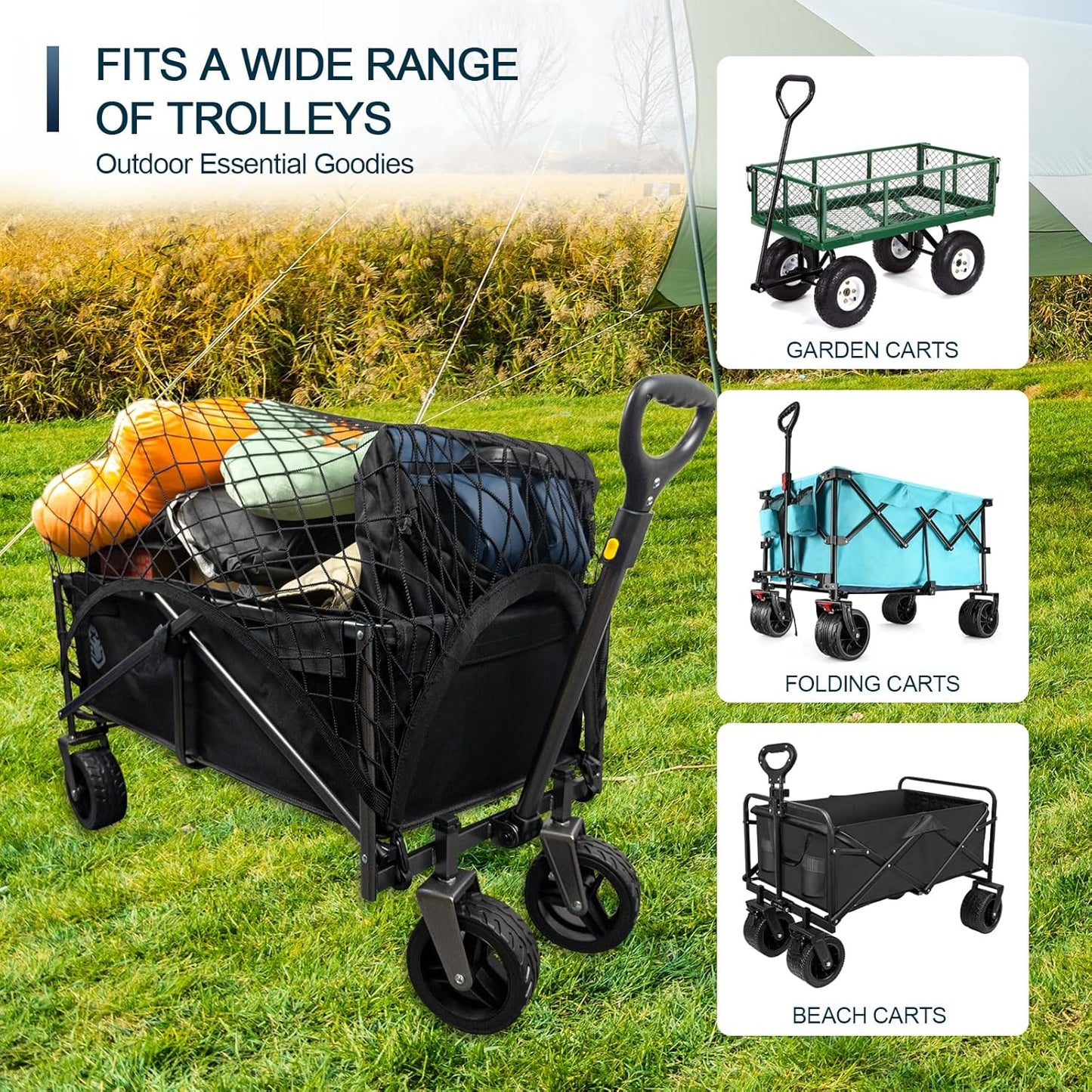Cargo Net for Garden Wagon, Beach Cart Elastic Heavy Duty Cover Nets with ABS Hook for Folding Wagon, Trolley Cart, Accessories 31.6 X 21.5 inches