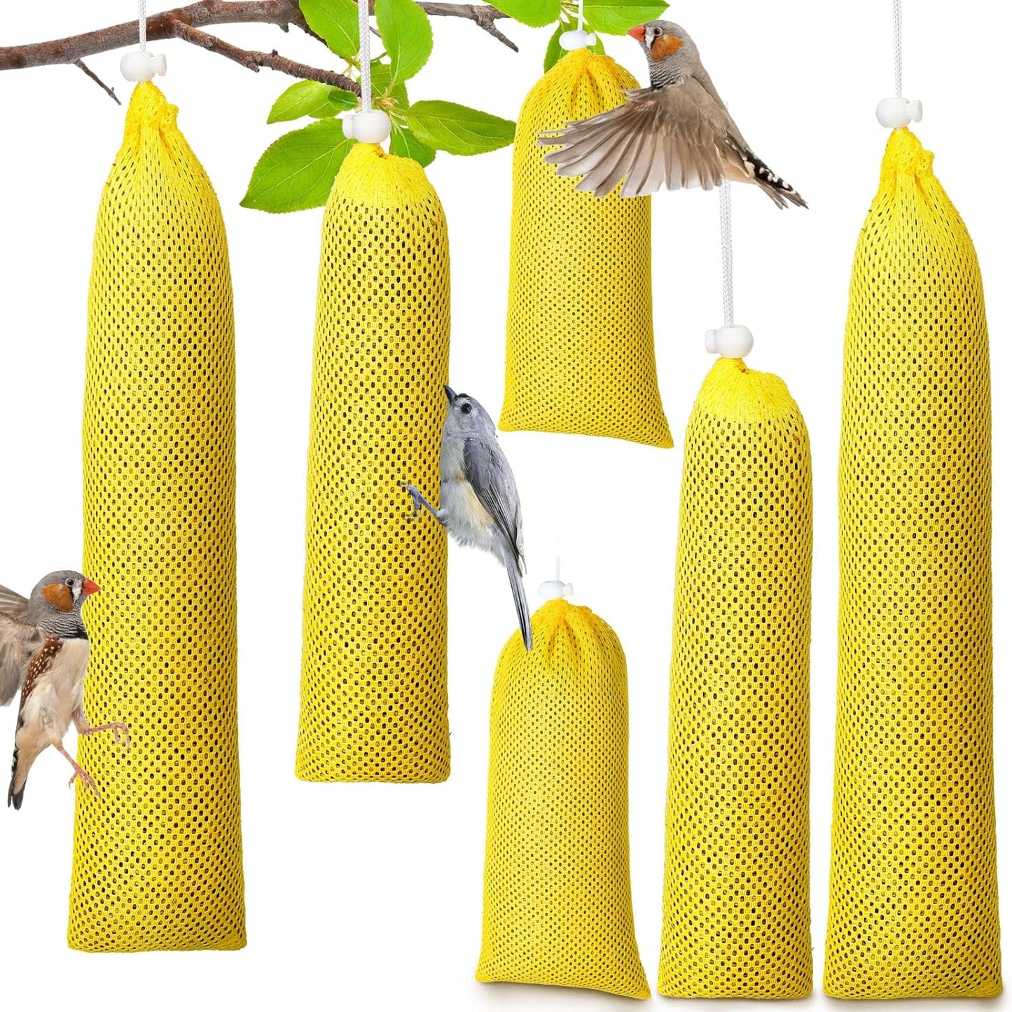 Shappy 6 Pieces Finch Sock Feeder Finch Feeders for Outdoors Hanging Thistle Bird Sock for Thistle Seed Bird (Yellow, 3.94 x 15.5 Inch, 3.54 x 12.5 Inch, 4.75 x 9 Inch)