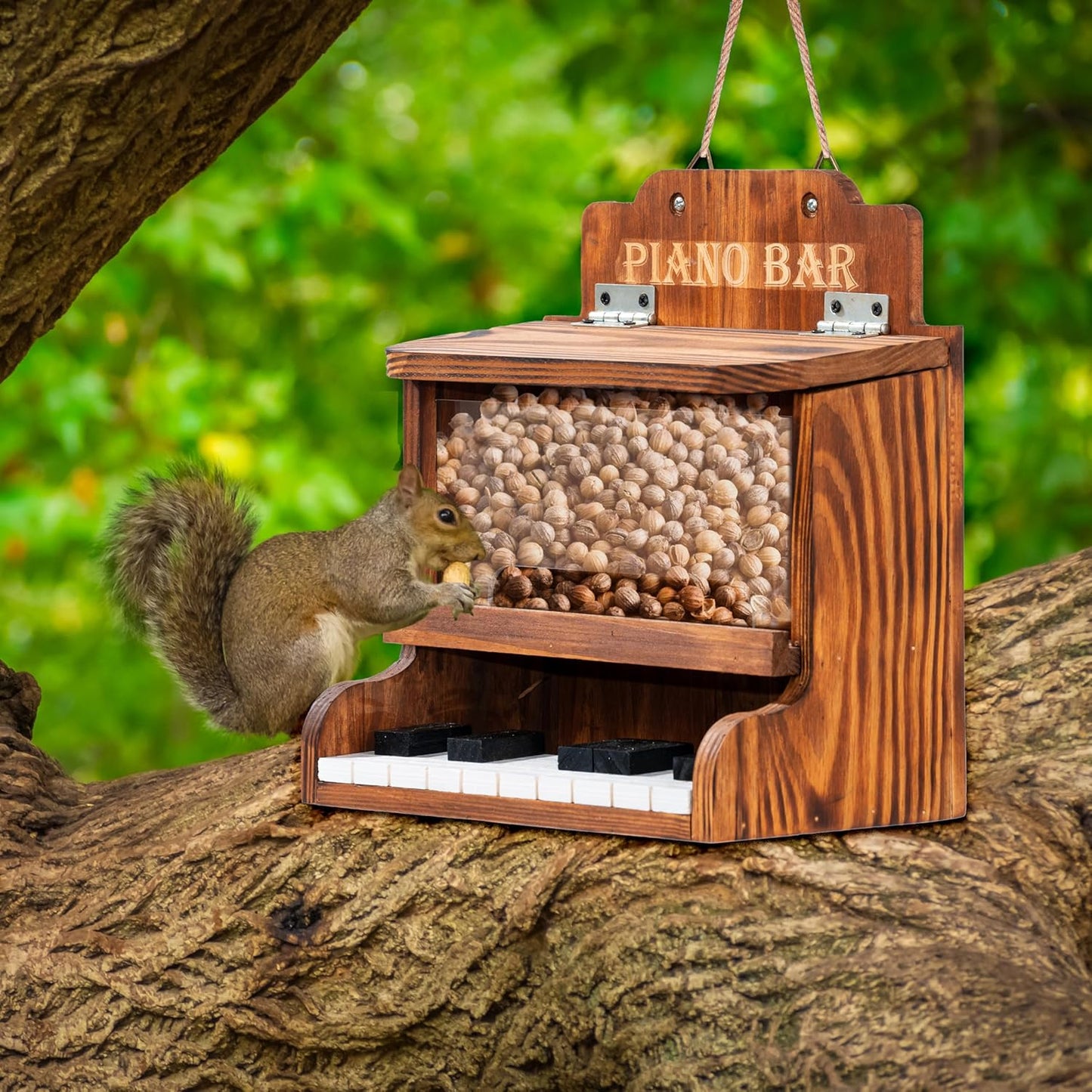 MIXUMON Wooden Squirrel Feeders Outdoor – Piano Bar Squirrel Feeder wi