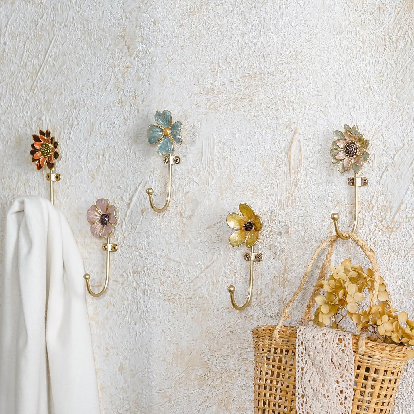 SOFFEE DESIGN Set of 5 Floral Wall Hooks, French Garden Eye-catching E