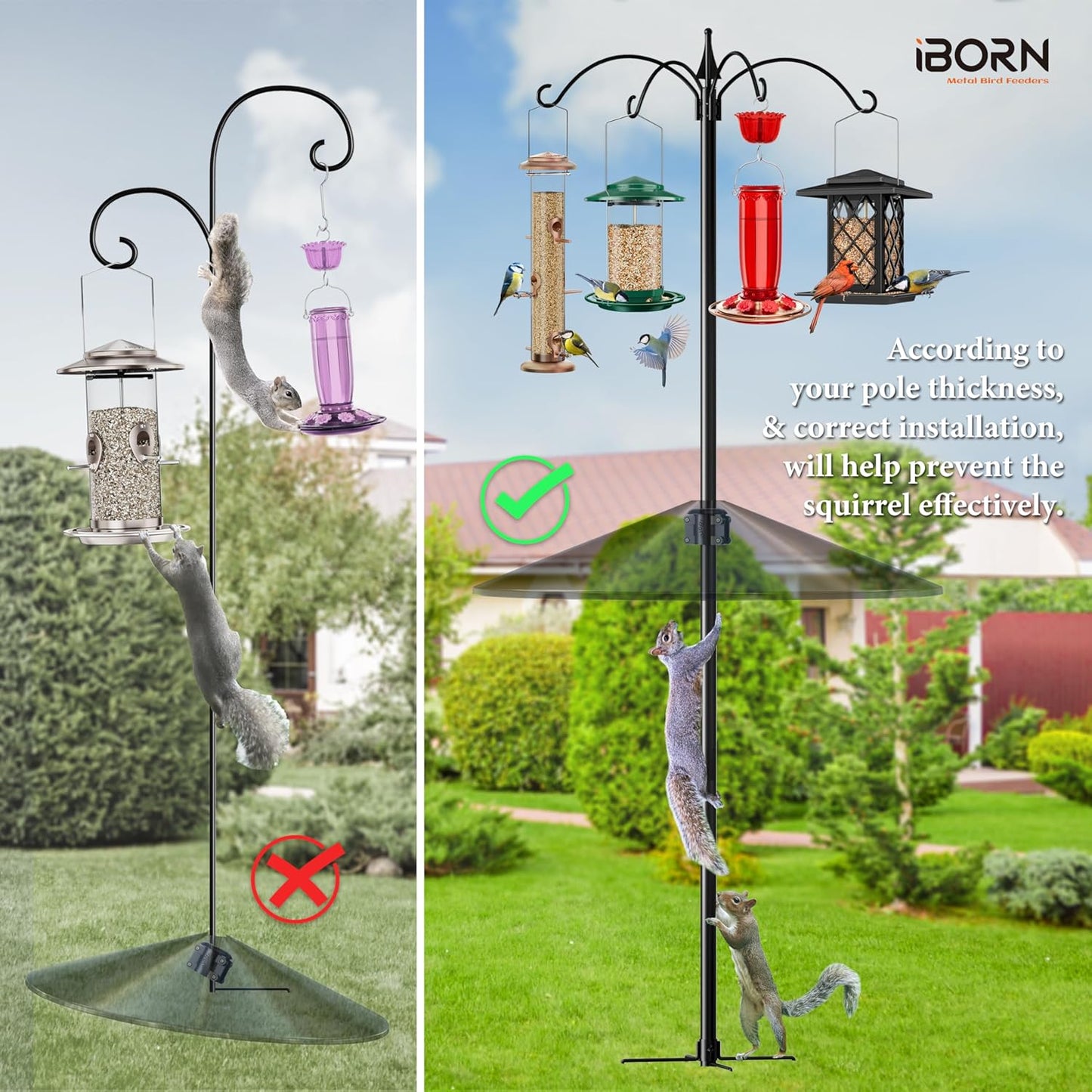 iBorn Squirrel Baffle Support Bracket, Squirrel Baffle Accessory Buckle Stopper for Bird Feeder Pole, Pack of 2