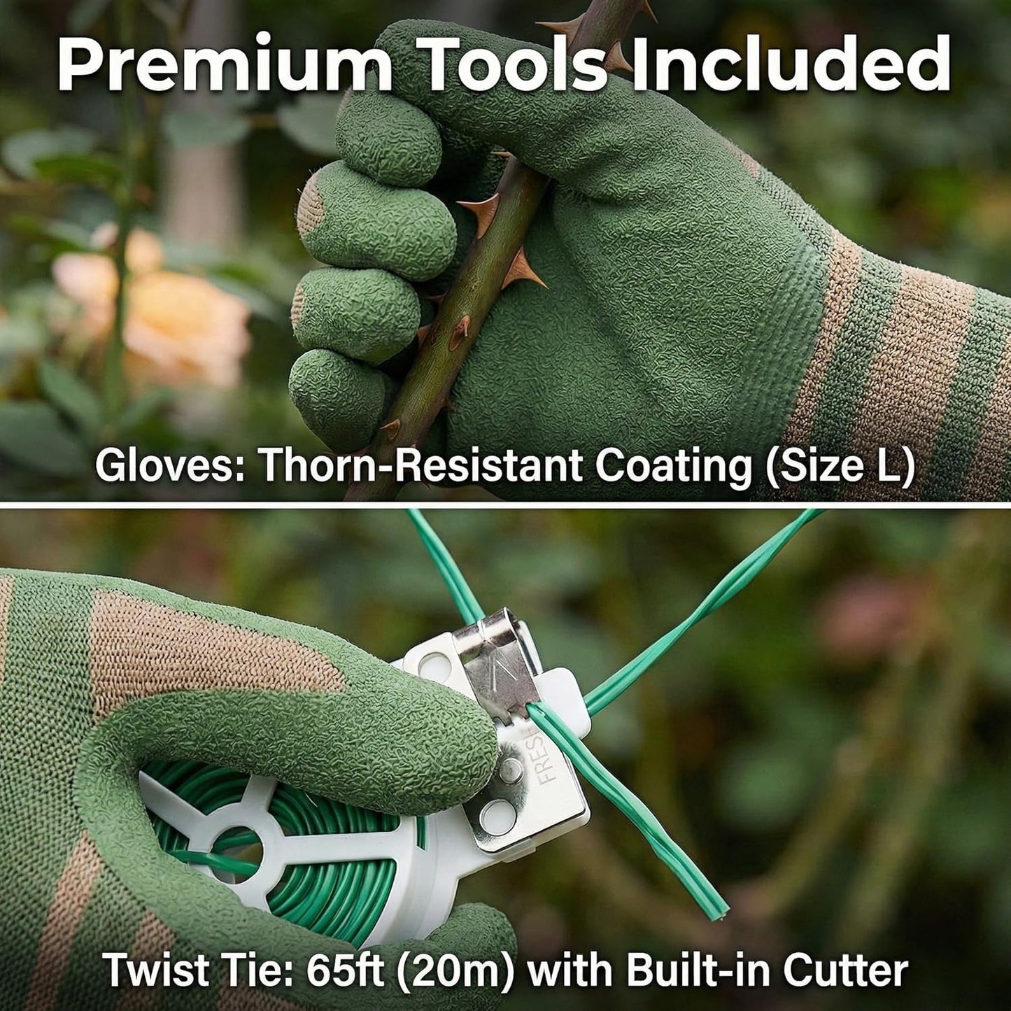 Garden Apron with Deep Pockets - Adjustable Waist Tool Apron & Organizer with Zipper Pouch - Includes Thorn Resistant Gloves & 65ft Plant Tie - Heavy Duty Gardening Gift Kit for Women & Men