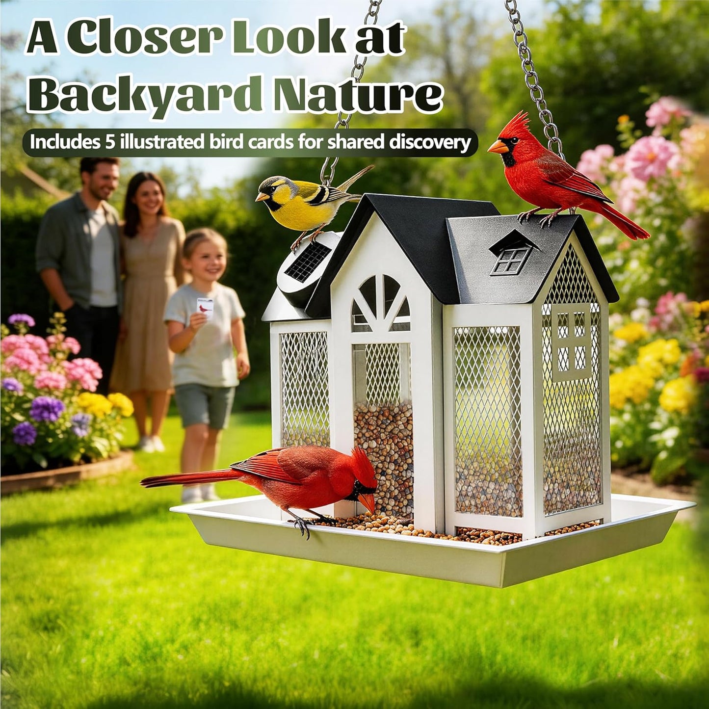 Solar Bird Feeder for Outdoors Hanging with Solar Light, Decorative Ir