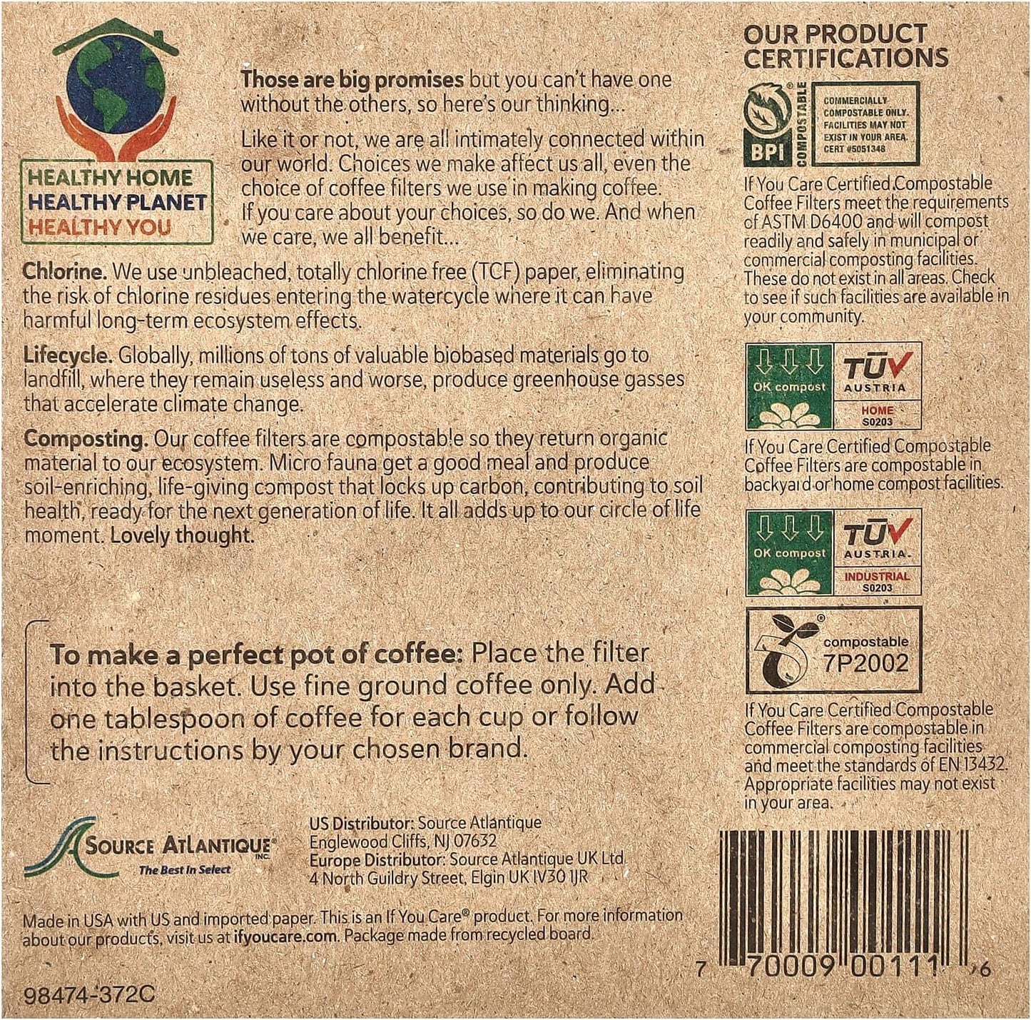 If You Care Coffee Filter Baskets ( 1x100 CT ), Fits 8-12 Cup Drip Coffee Makers