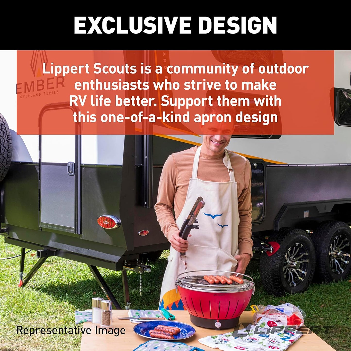 Lippert™ Scouts Apron – Perfect for cooking, grilling, cleaning, gardening, crafting – Comfortable and durable cotton twill material – Three storage pockets and towel loop for convenience – 2022107842