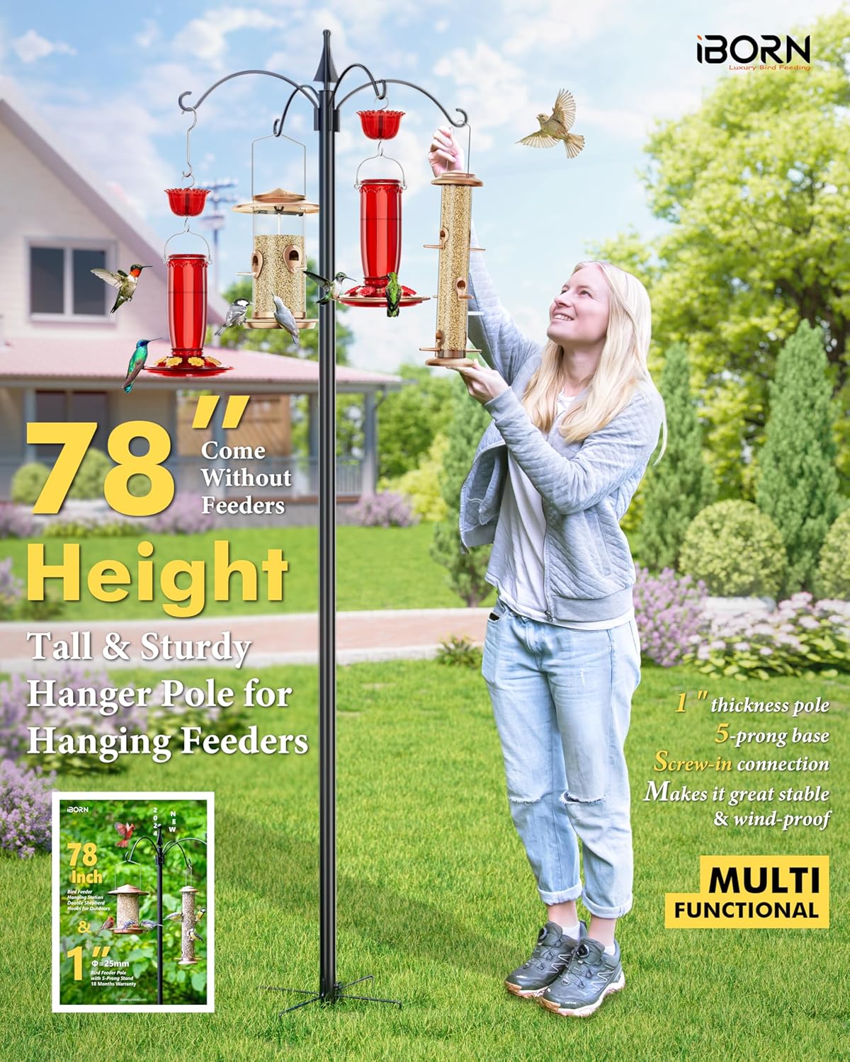 iBorn Bird Feeders Hanging Station 78Inch Wild Bird Feeding Station Po