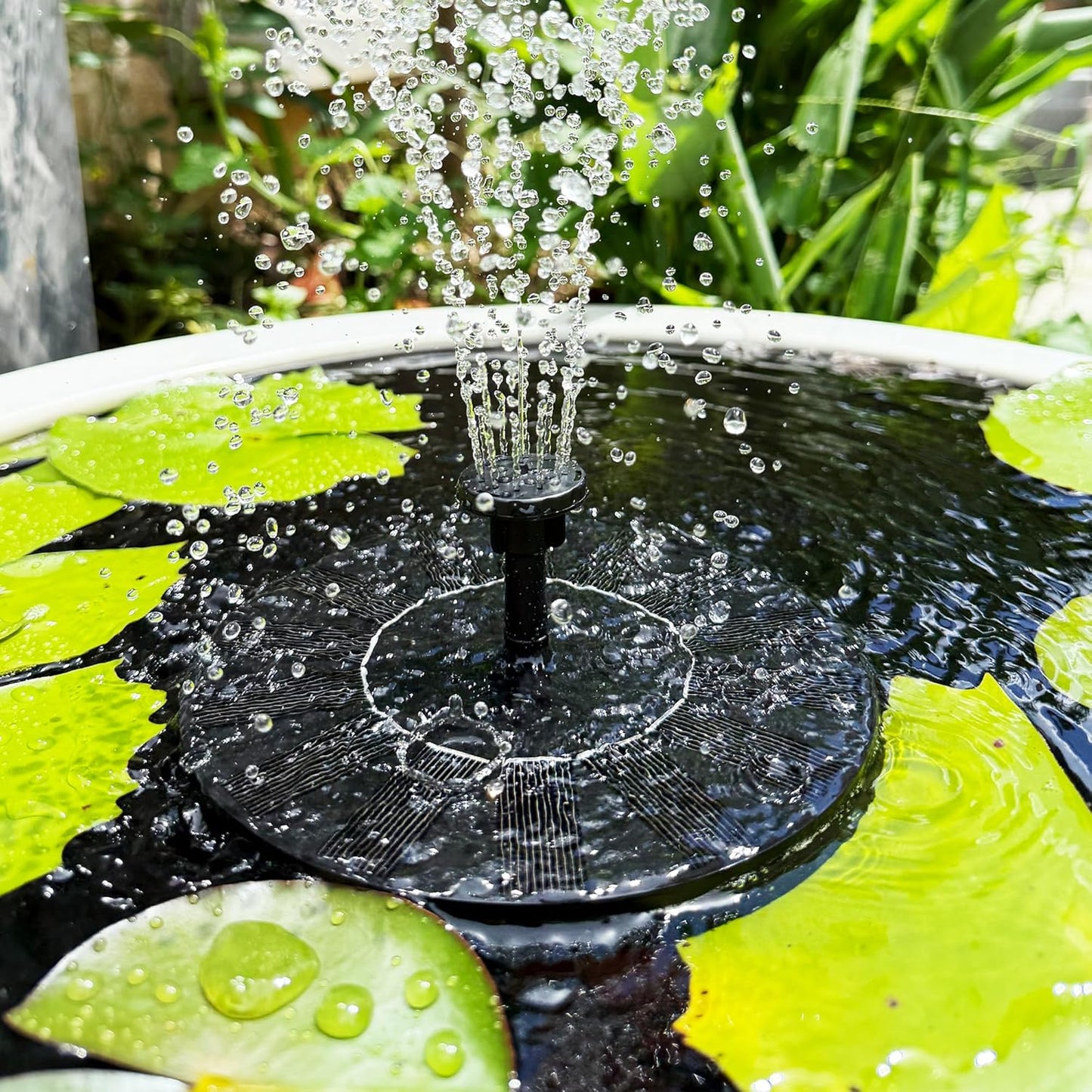 Solar Bird Bath Fountain,1.4W Solar Fountain Pump with 6 Nozzles, Free Standing Floating Solar Powered Water Fountains Pump for Bird Bath, Garden, Pond, Outdoor Decoration