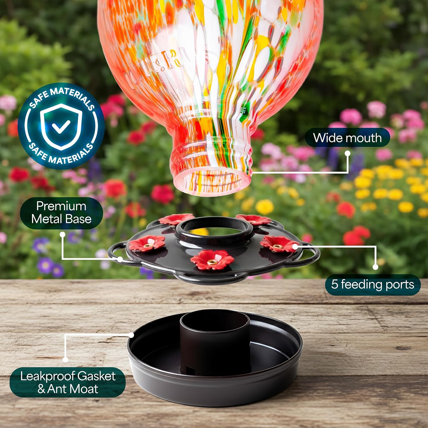 Tulip Shaped Glass Hummingbird Feeders for Outdoors - 36 Oz Hummingbir