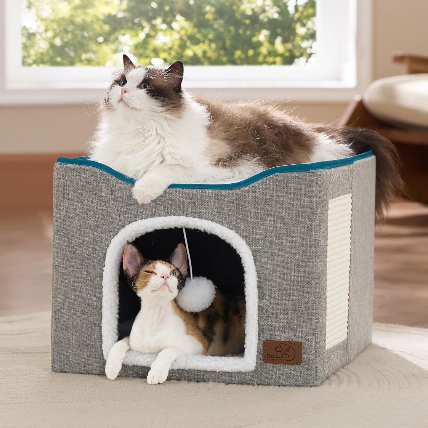 Bedsure Cat Beds for Indoor Cats - Large Cat Cave for Pet Cat House wi