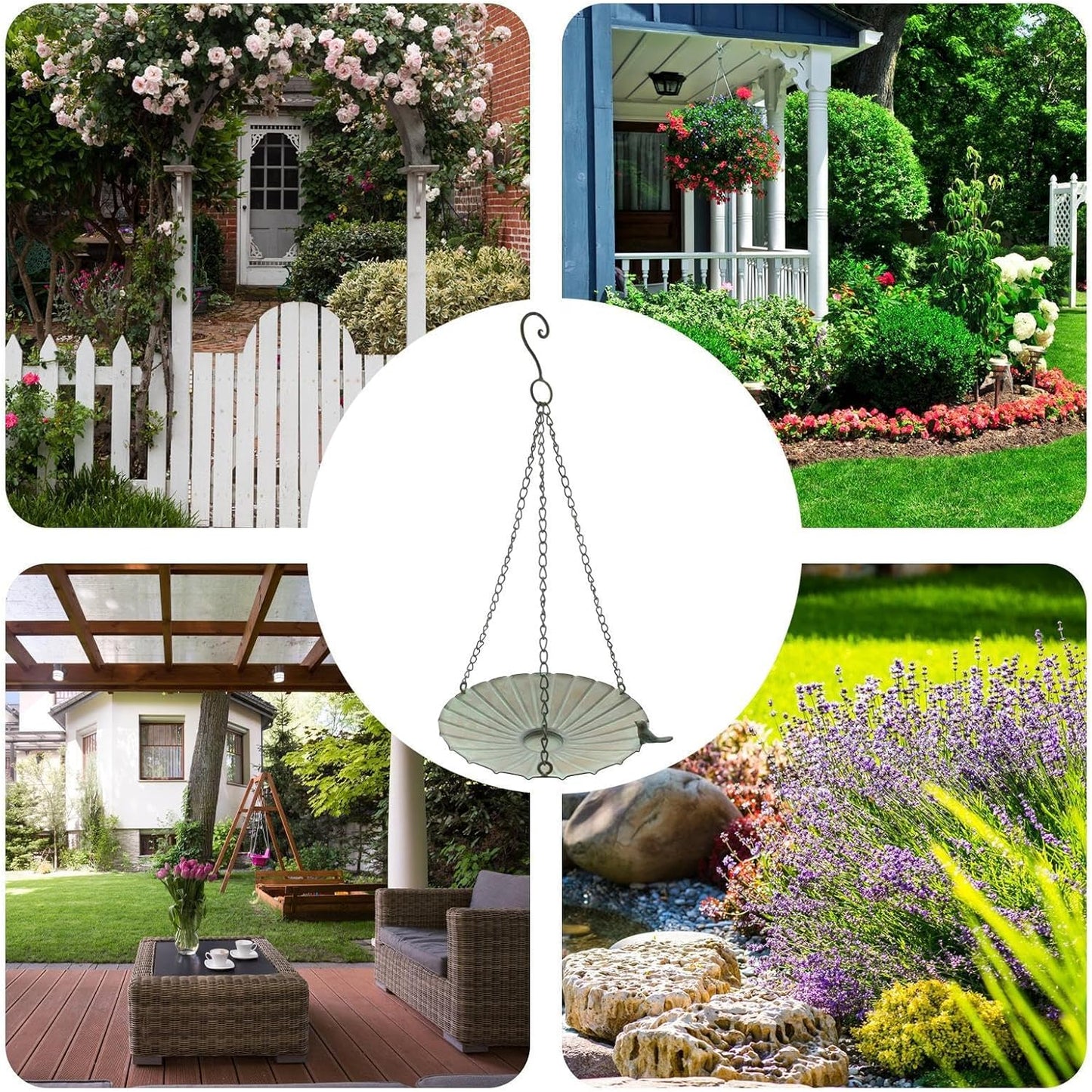 Bird Feeder Tray, Large Capacity Hangable Iron Bowl, Outdoor Garden Bi