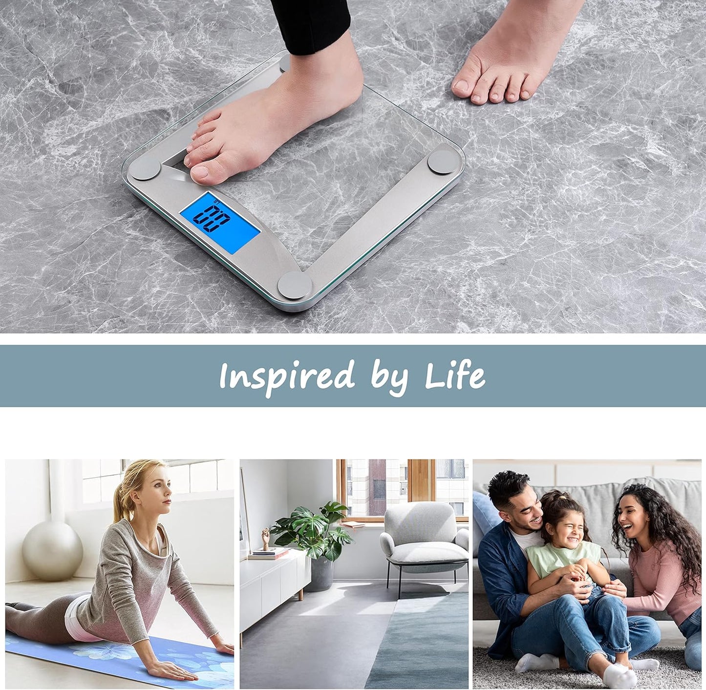 Vitafit Digital Bathroom Weight Scale for Body Weight, High Accuracy Assured by Weighing Professional Since 2001,Extra Large Blue Backlit LCD and Step-On, 400lb/182kg, Clear Glass