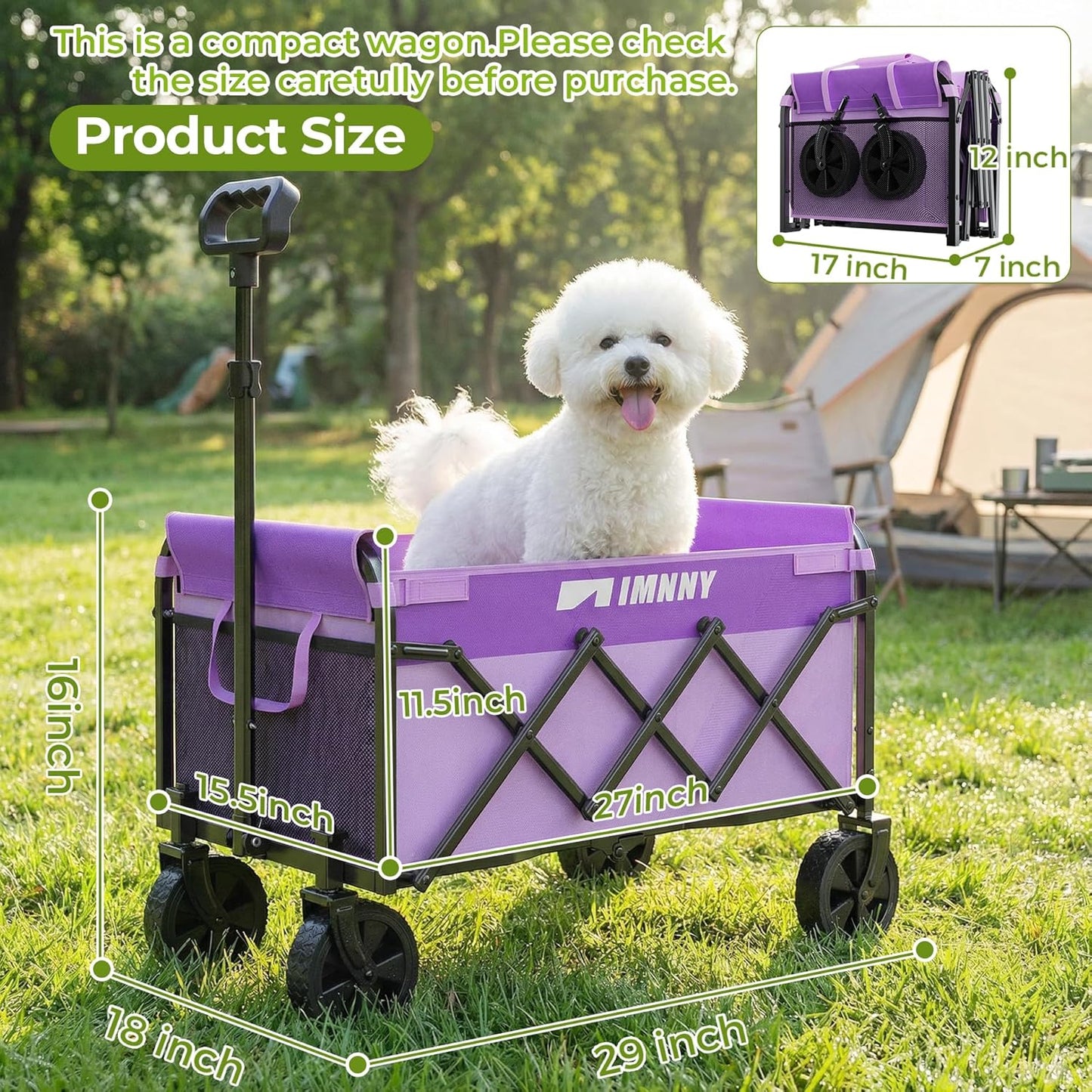 Purple Collapsible Wagon Cart, Lightweight Folding Utility Cart with W