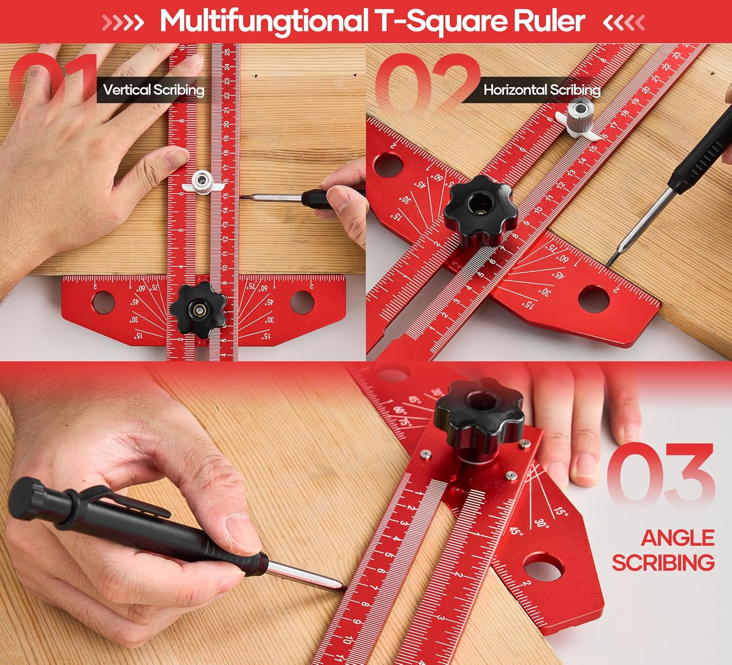 Saker Woodworking Scriber Marking Line Ruler, Adjustable Aluminum Allo