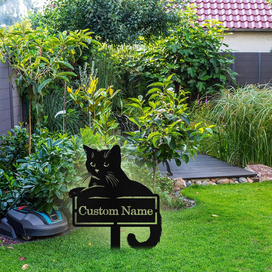 Custom Metal Cat Garden Signs with Stake, Personalized Garden Signs fo