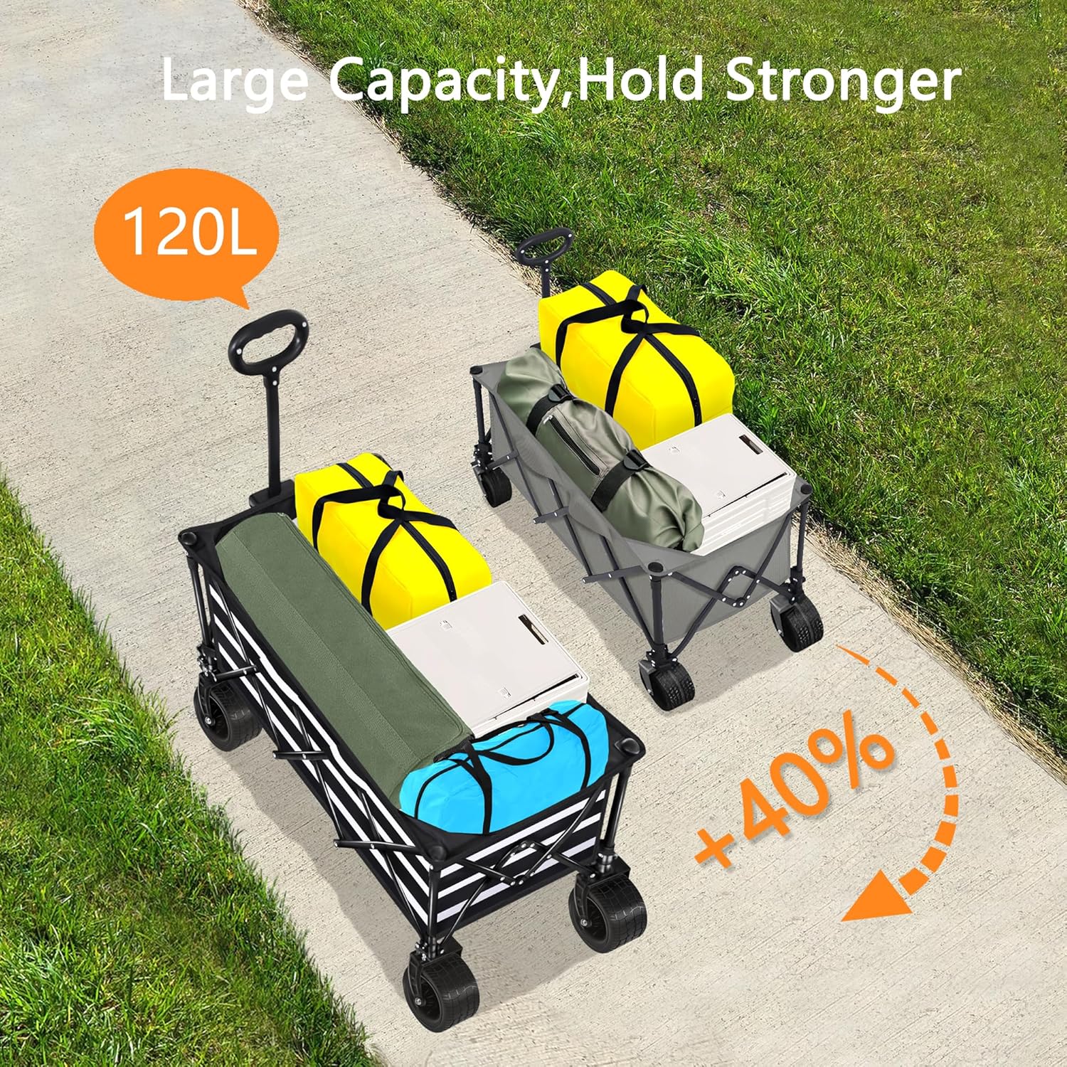 Wagons Carts Foldable with All-Terrain Big Wheels 400 LBS, Heavy Duty 