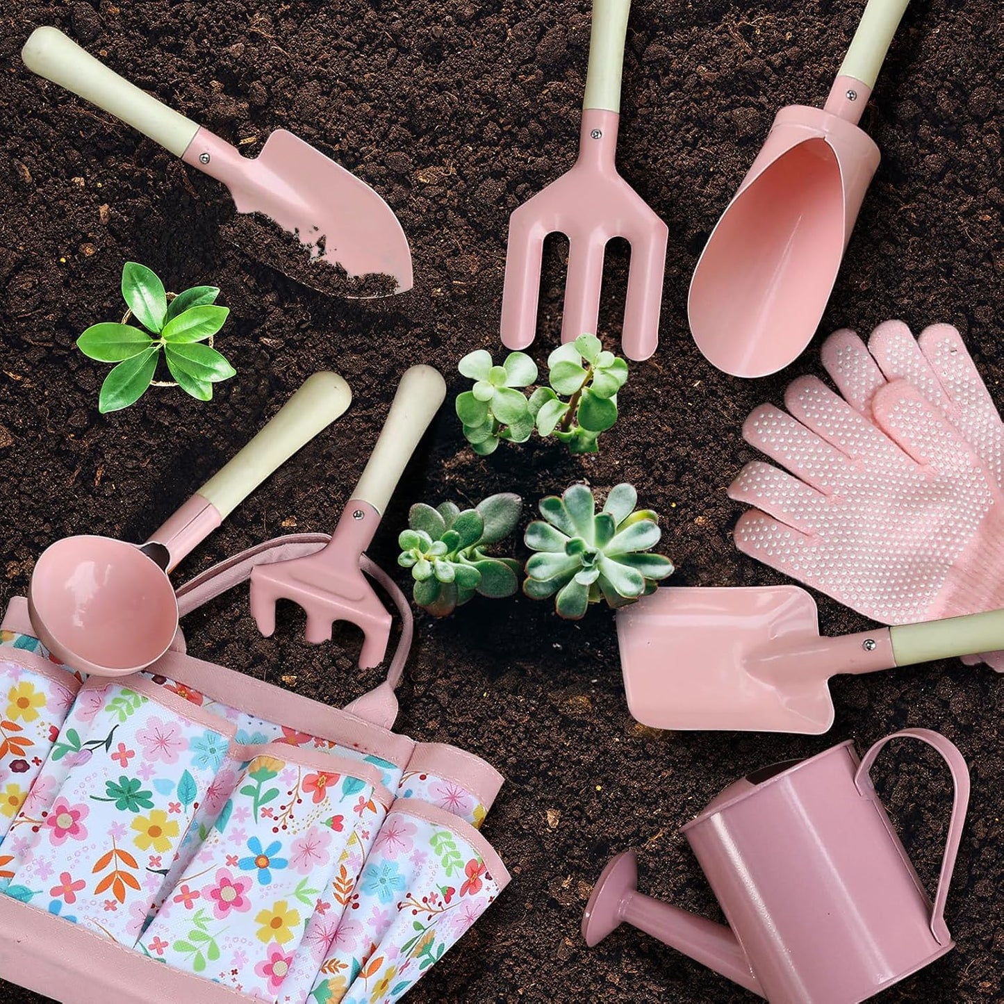 Kids Gardening Set 14Pcs Garden Tools with Tote Bag,Watering Can, Shov
