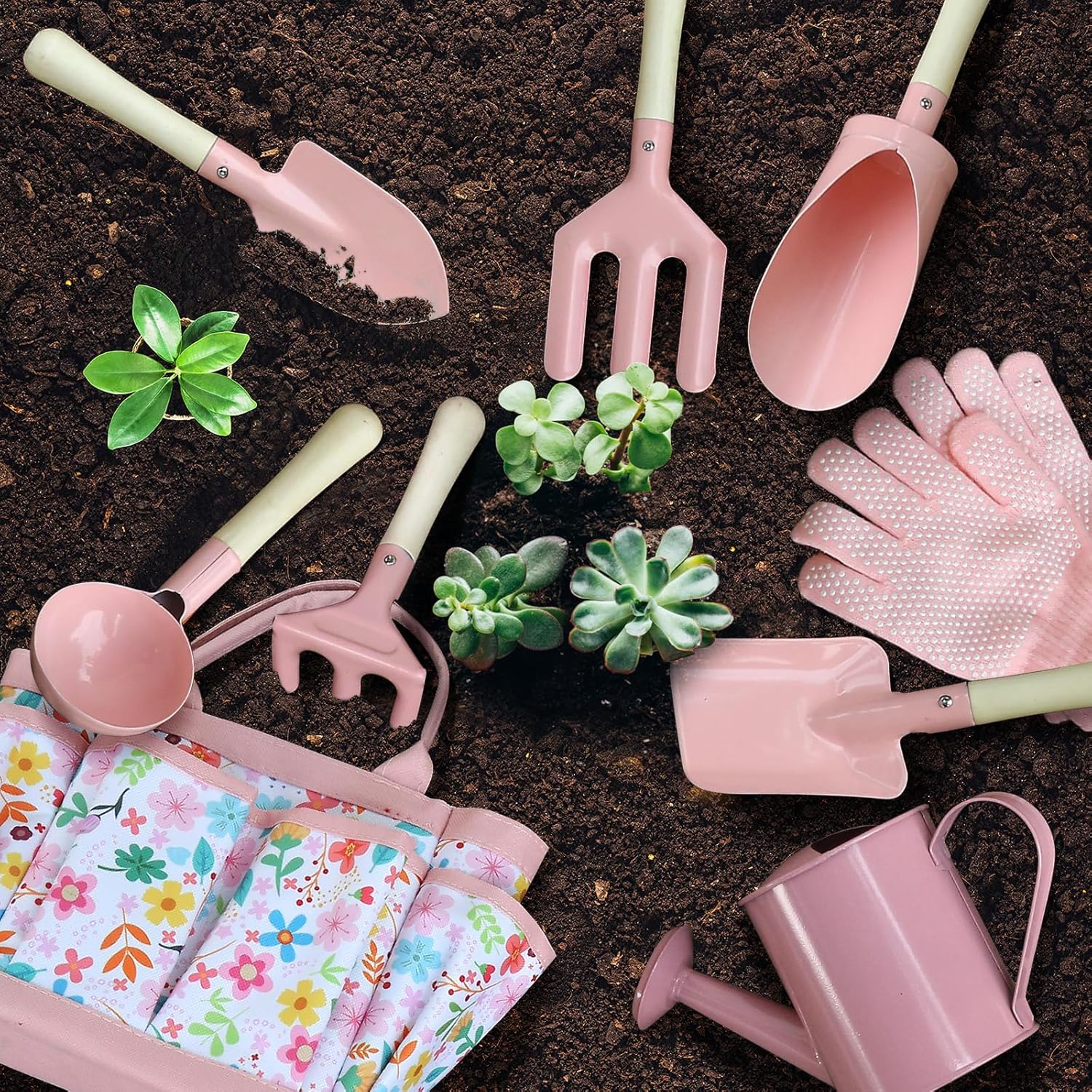 Kids Gardening Set 14Pcs Garden Tools with Tote Bag,Watering Can, Shov