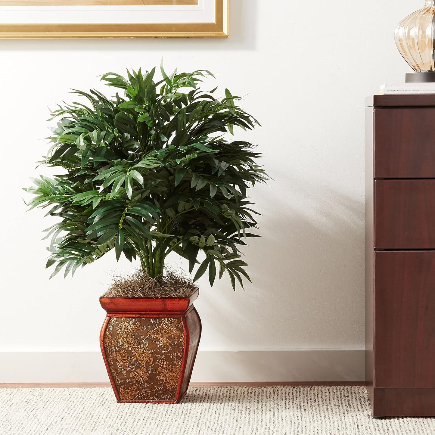 Nearly Natural Double Bamboo Palm with Decorative Planter Silk Plant