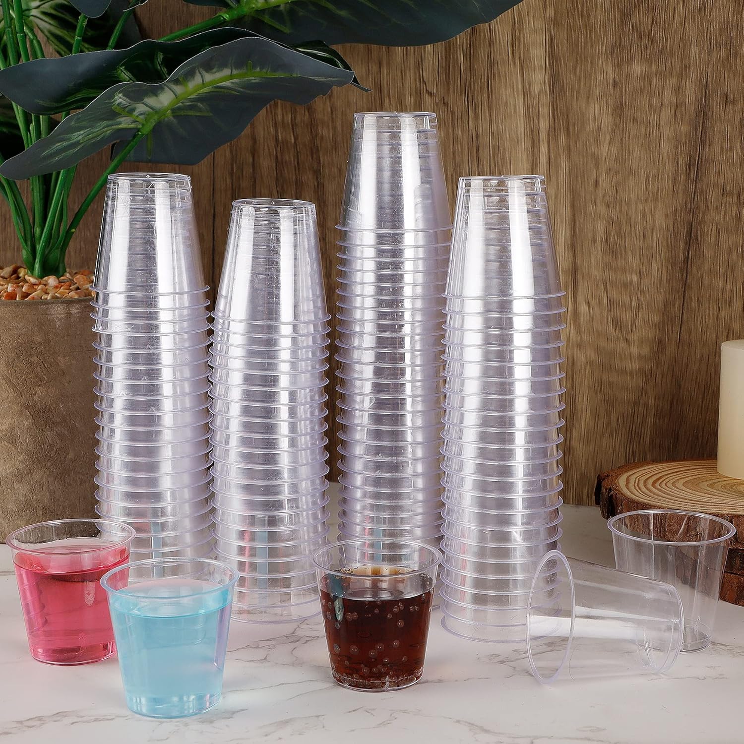 Zcaukya 100 Shot Glasses, 1oz Clear Plastic Disposable Hard Cups, Mini