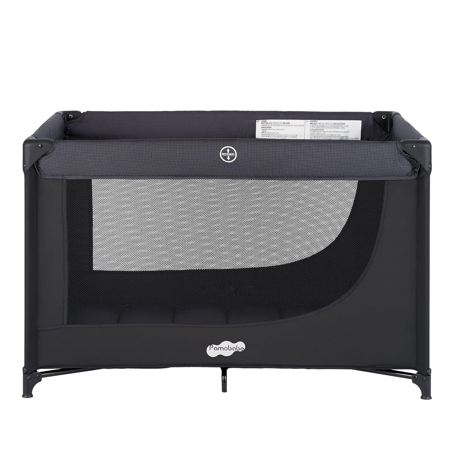 Pamo Babe Compact Pack and Play - Portable Crib for Baby, Lightweight Foldable Travel Playard with Mattress Pad & Carry Bag, Safe Breathable Travel Bed for Home, Trips & Family Visits, Black