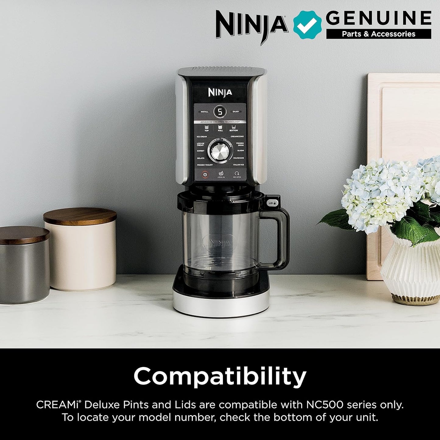 Ninja Creami Deluxe Pints 2 Pack, Compatible with NC500 Series Creami Deluxe Ice Cream Makers, Genuine Ninja Pint, BPA-Free & Dishwasher Safe, Color Lids, 1 Pint Each, Clear/Coral/Yellow, XSKPNTLD2