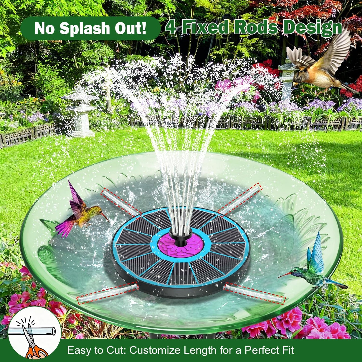SZMP Powerful 3.5W Anti-Drift Solar Fountain for Bird Bath, Solar Powered Water Pump with 7 Nozzles, Bird Bath Fountain for Garden, Pool, Pond – Attracts Hummingbirds (Blue)