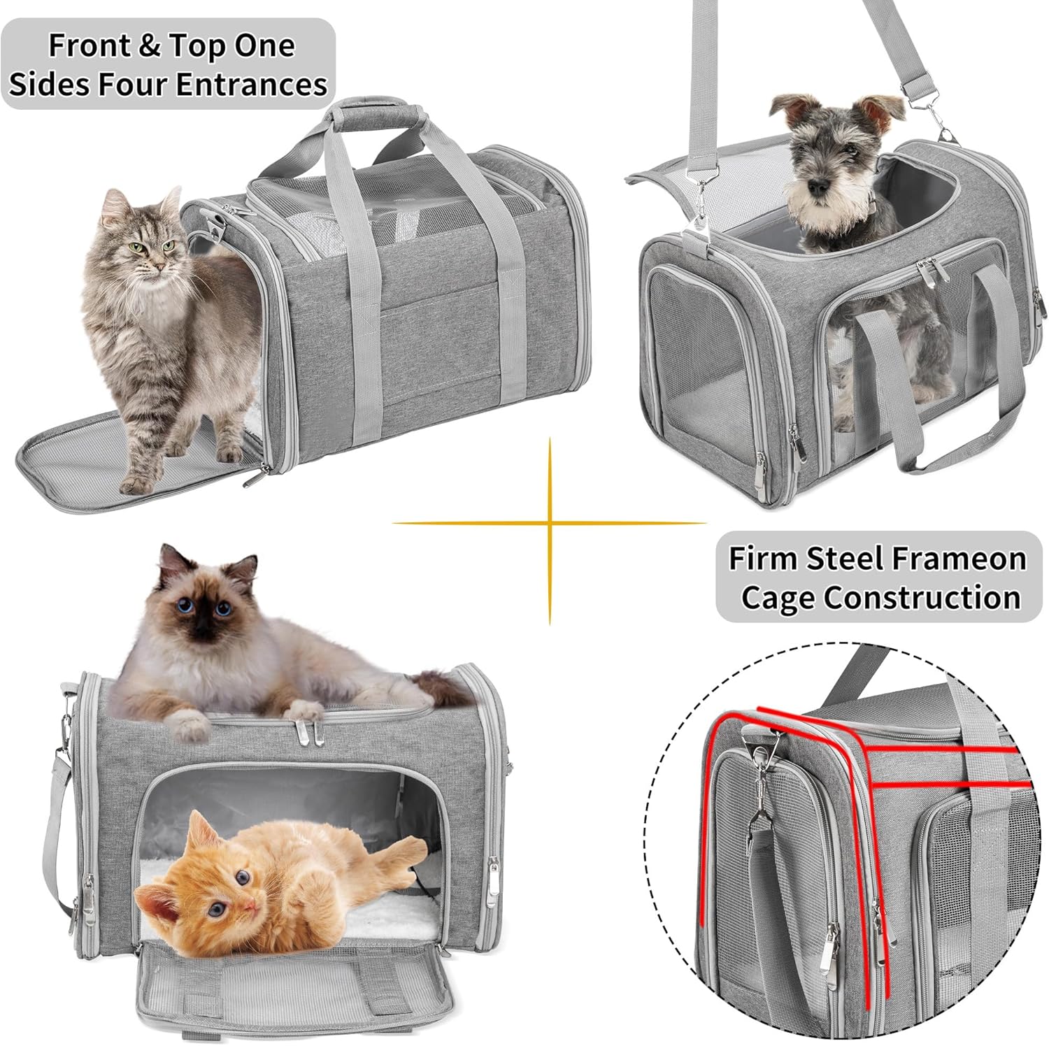 Soft-Sided Cat/Dog/Pet Carrier, Collapsible Pets Travel Carriers for B