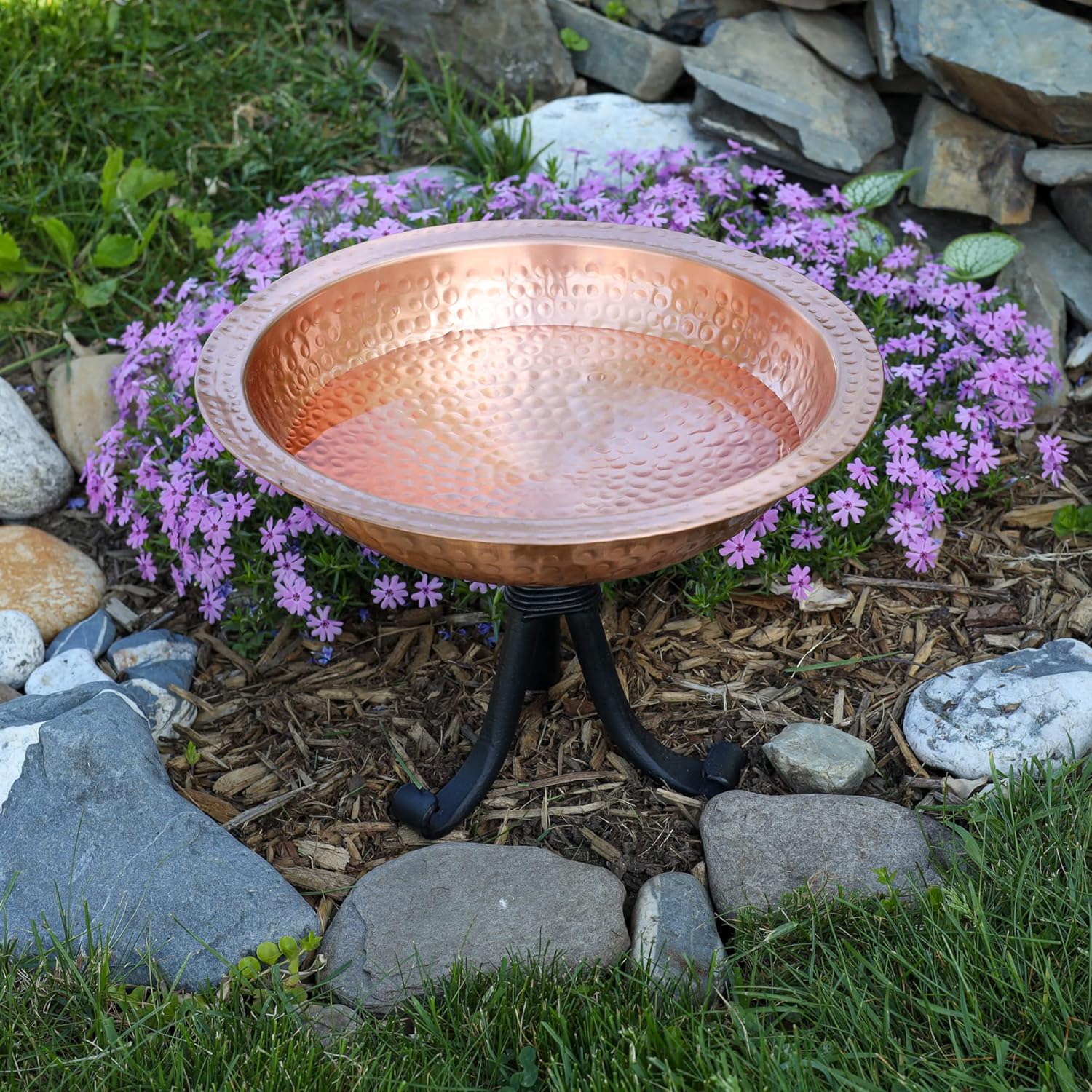 Achla Designs 201-4016 Hammered Solid Tripod Stand Birdbath, Satin Cop