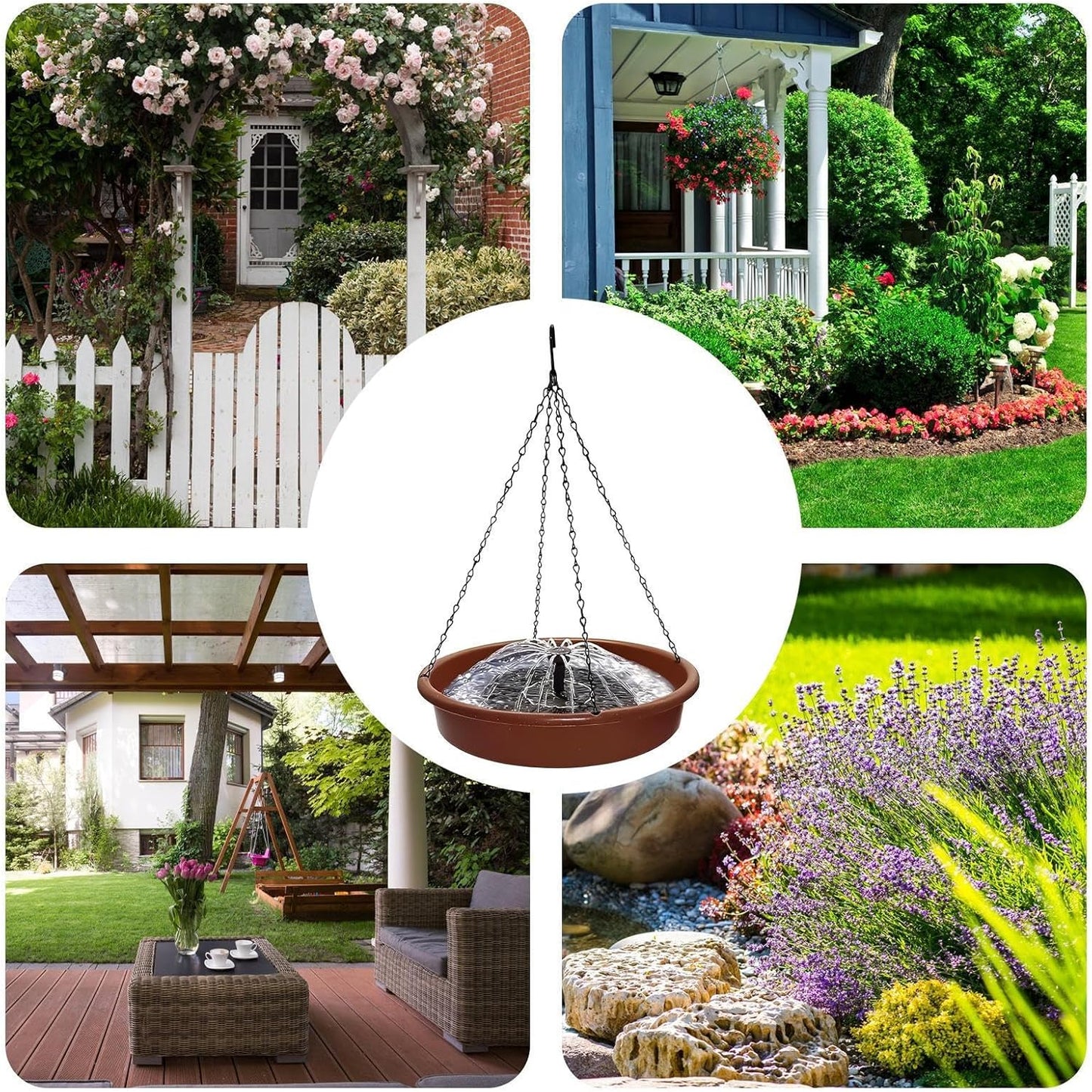 Solar Bird Bath Tray, 30.5x30.5x6cm ABS PP Heavy Duty Outdoor Round Feeder Stand for Garden, Patio, Backyard, Home, Birds, Wildlife, Hanging