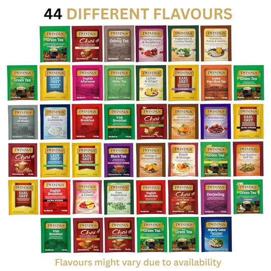Twinings Tea Bag Sampler Assortment, Variety Pack (44 Count), 44 Unique Flavours for Tea Lovers: Women, Men, Couples, Family, Friends, Coworkers